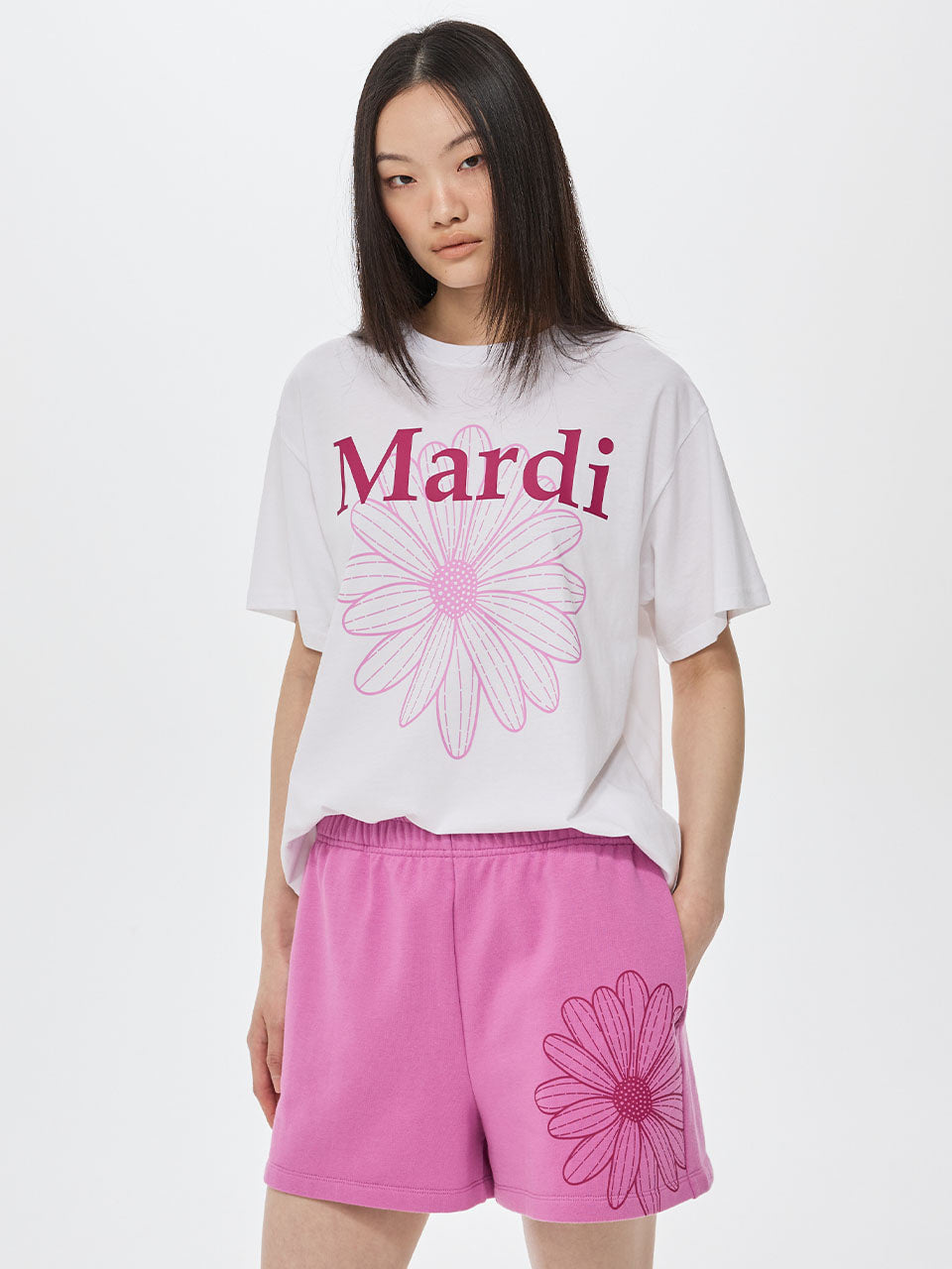Mardi Mercredi - Tshirt Flowermardi Duo (White Magenta) product image 1 | TRAB K-Fashion Australia