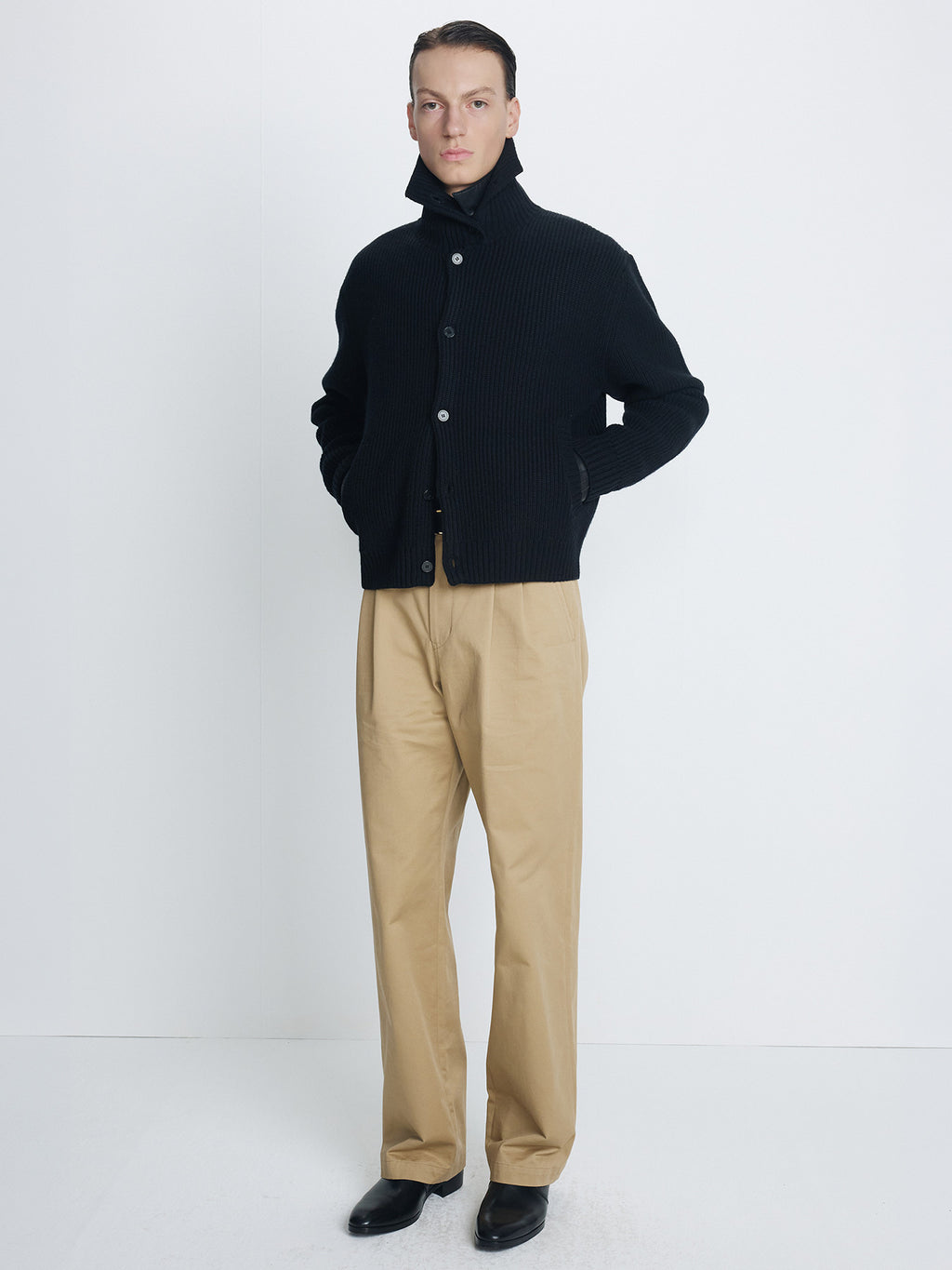 Tonywack - High Neck Merino Wool Button-Up Knitted Blouson (Black) product image 4 | TRAB K-Fashion Australia