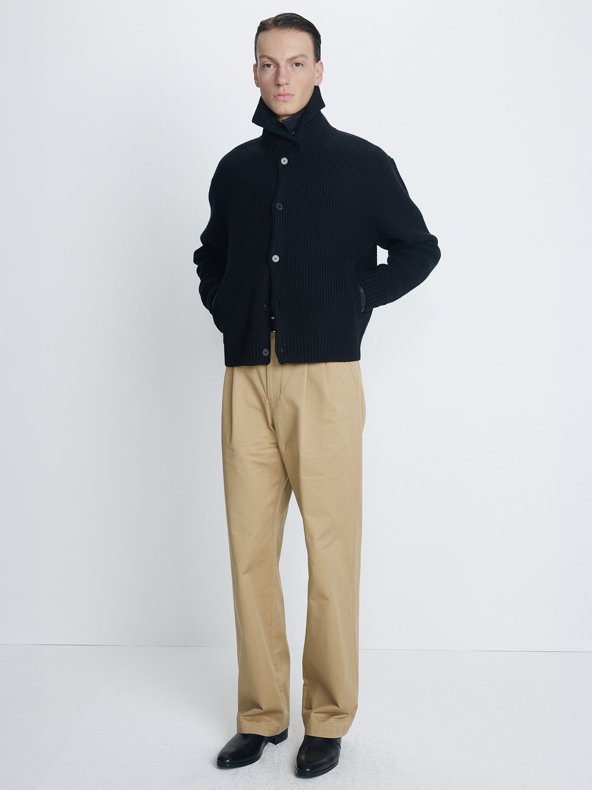Tonywack - High Neck Merino Wool Button-Up Knitted Blouson (Black) product image 4 | TRAB K-Fashion Australia