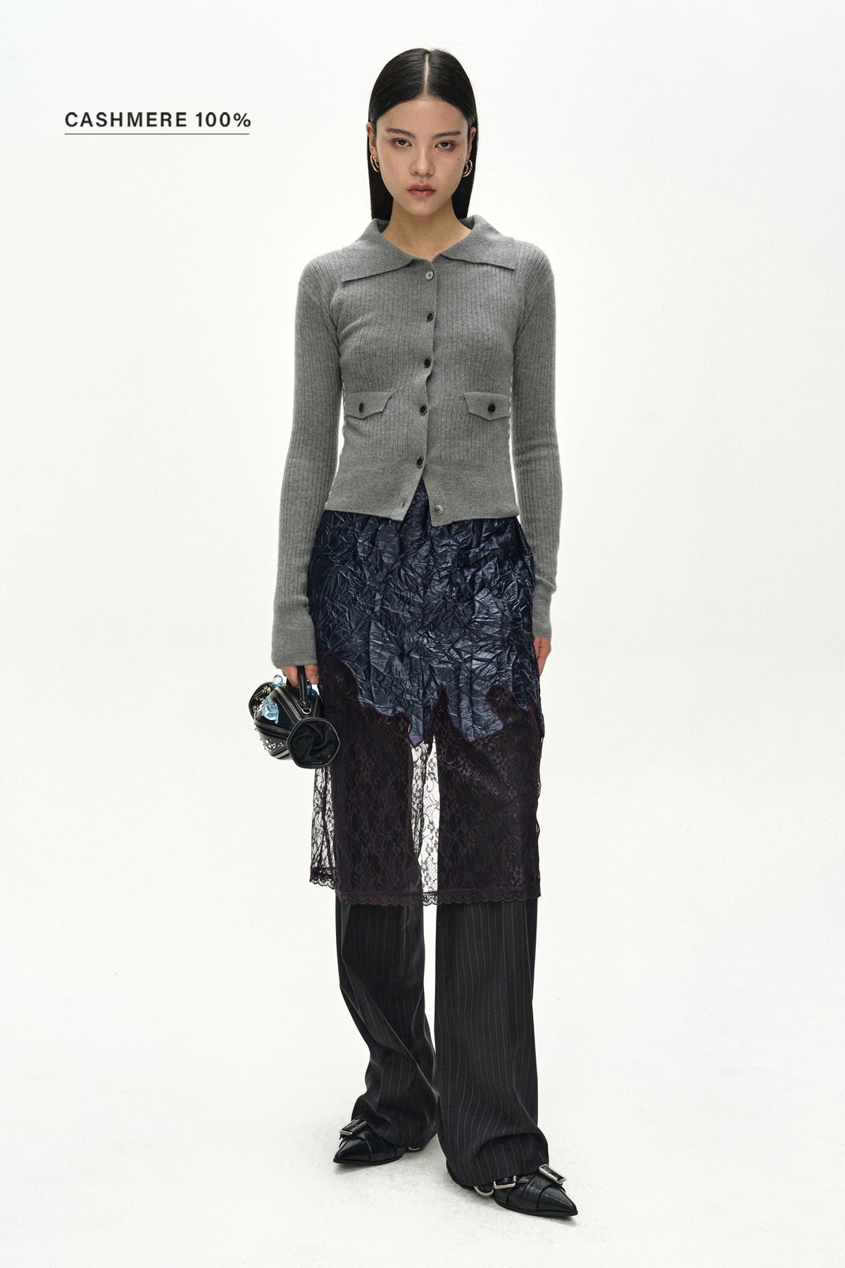 Andersson Bell - Cashmere Hand Stitched Rib Cardigan (Melange Grey) product image 1 | TRAB K-Fashion Australia