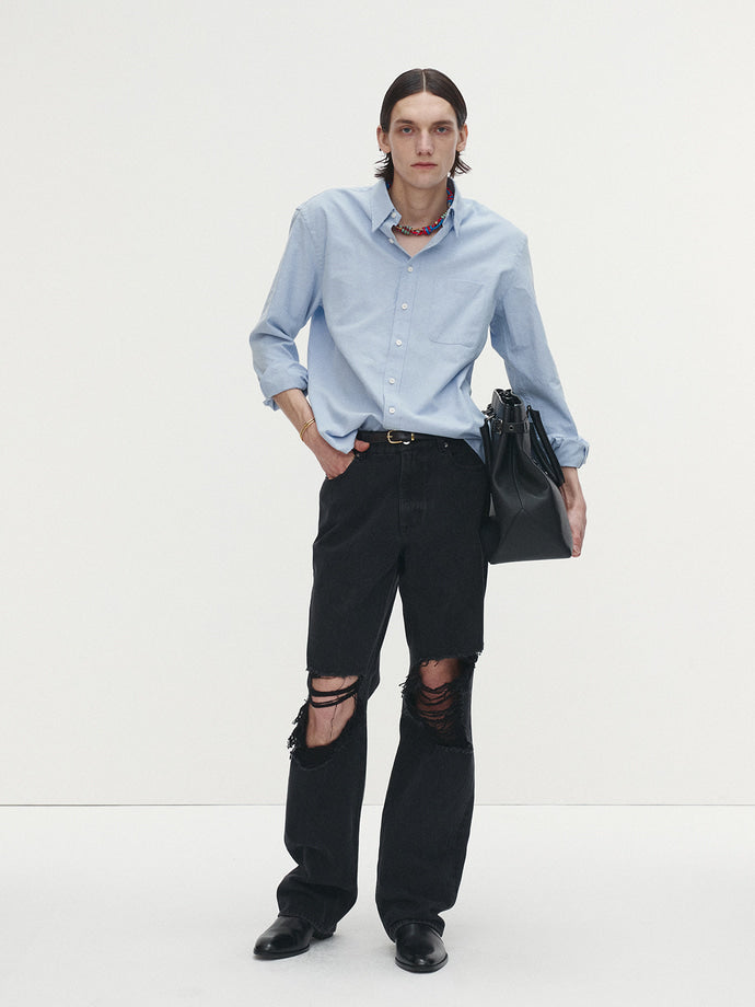 Tonywack - Cotton Lyocell Distressed Oxford Shirt (Sky Blue) product image 1 | TRAB K-Fashion Australia