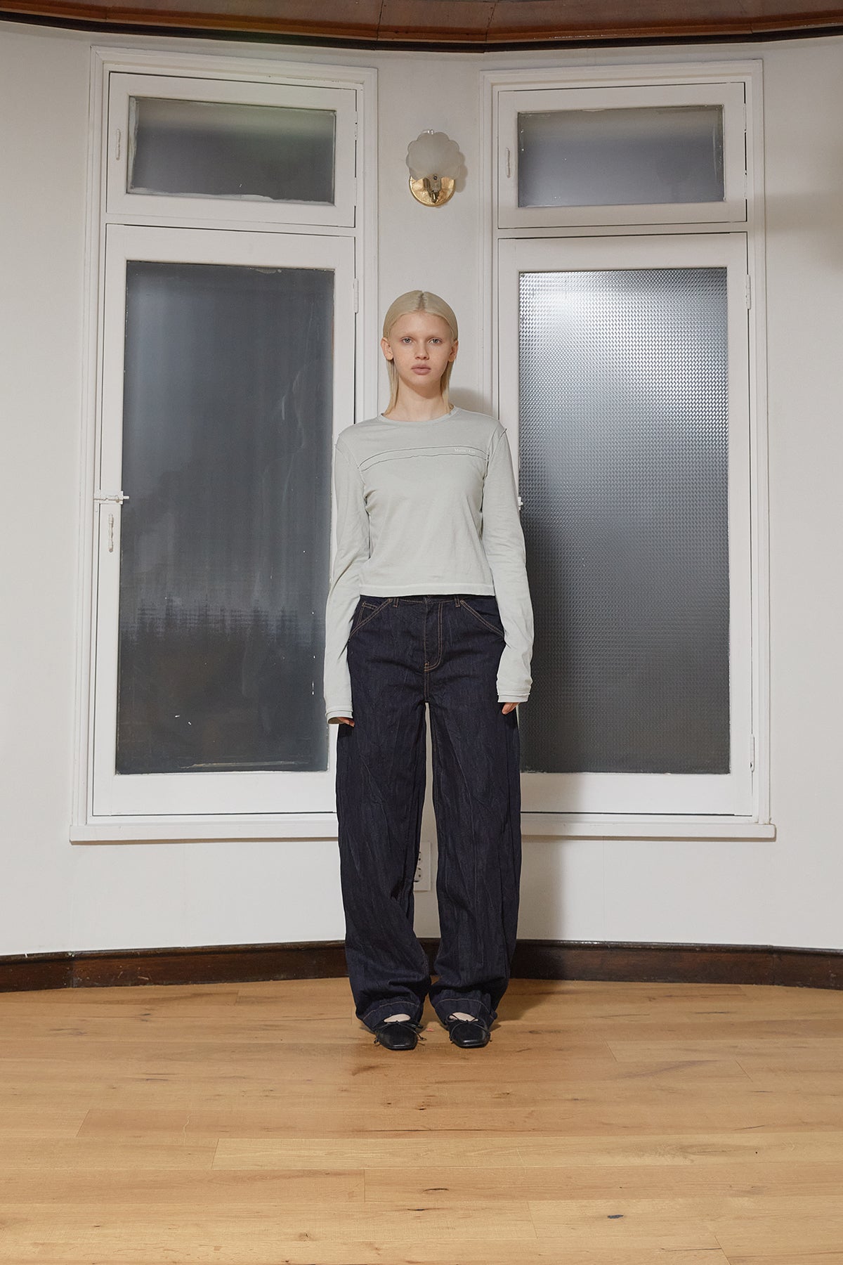 Matin Kim - Cut Line Detail Long Sleeve Logo Top (Mint) product image 10 | TRAB K-Fashion Australia