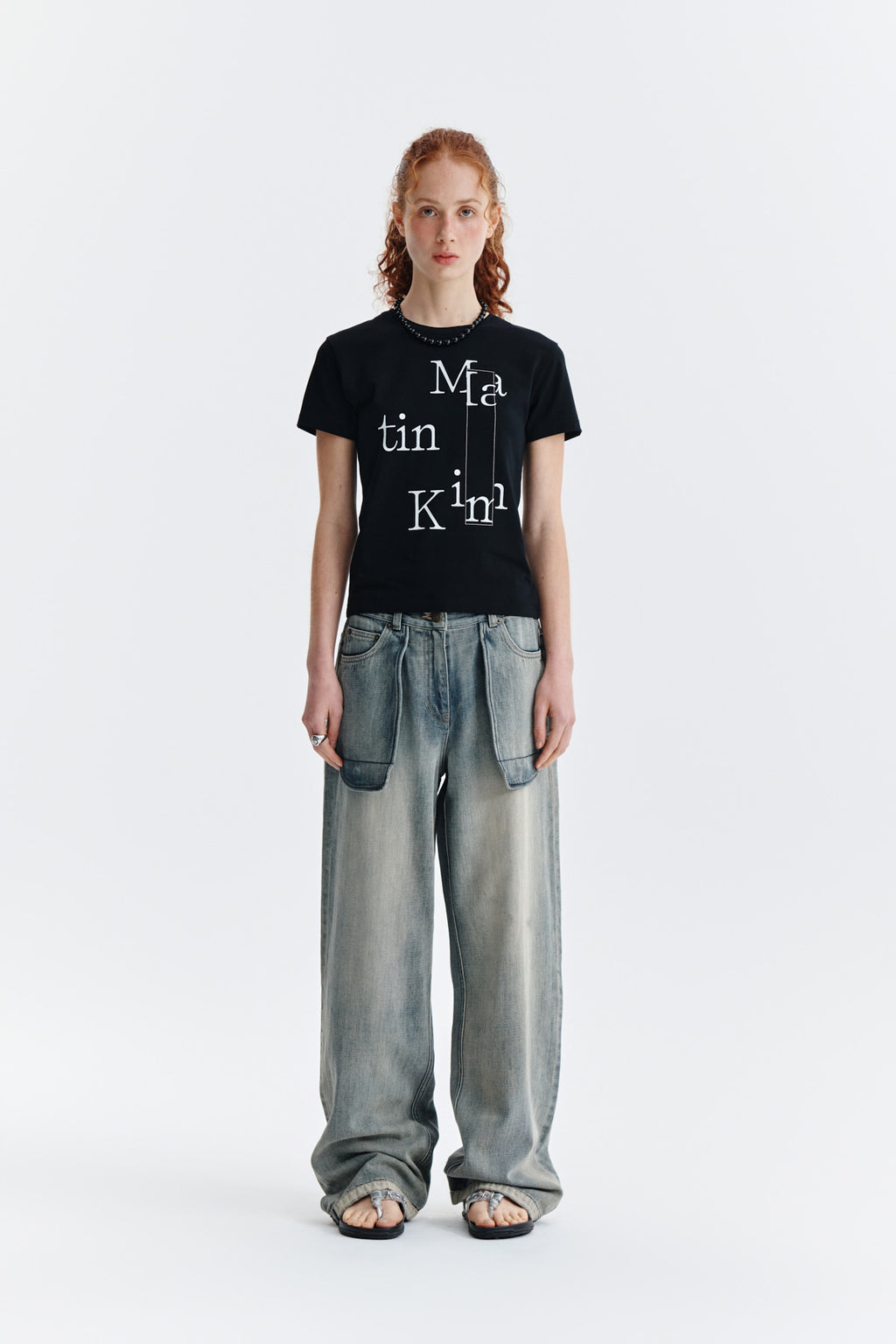 Matin Kim - Patchwork Graphic Printing Logo Top (Black) product image 5 | TRAB K-Fashion Australia