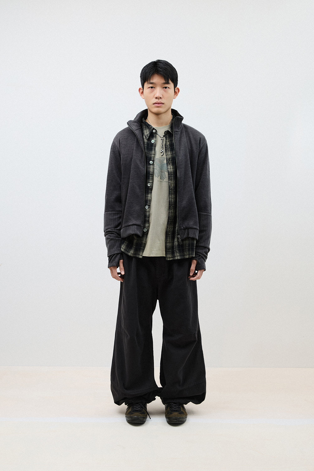 Hatchingroom - Double Sleeve Track Cardigan Dark (Khaki) product image 3 | TRAB K-Fashion Australia