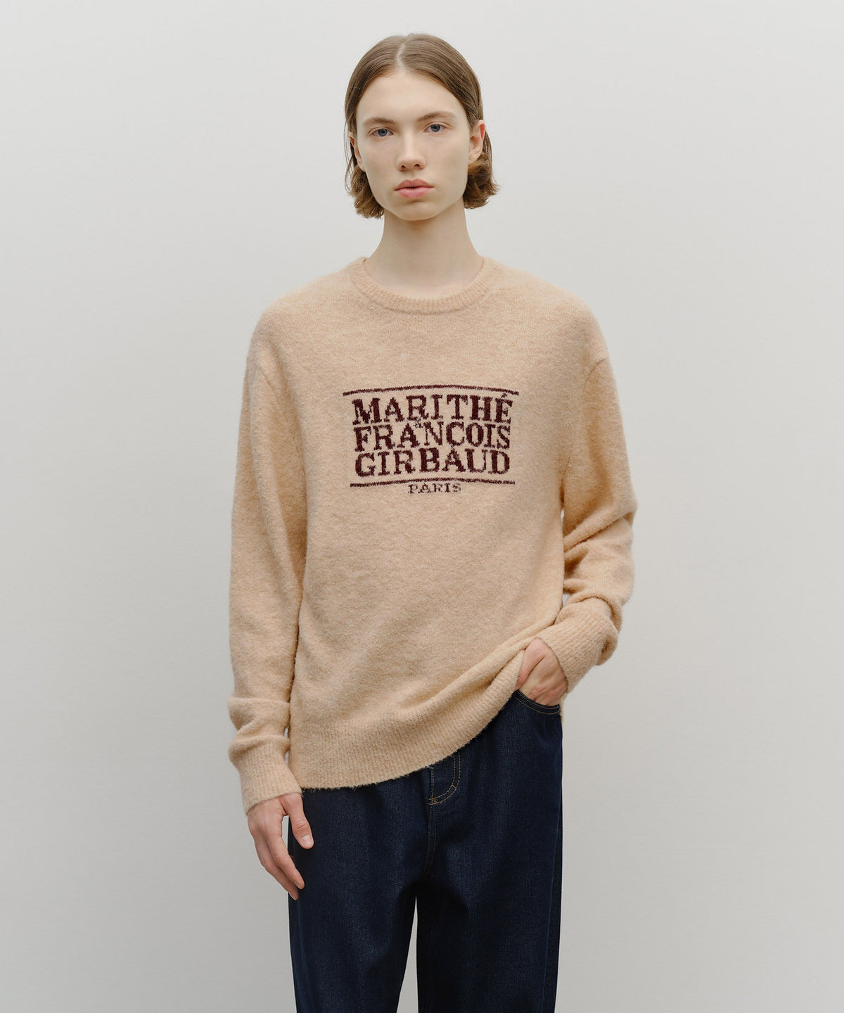 Marithe & Francois Girbaud - Boucle Classic Logo Knit Pullover (Ecru) product image 1 | TRAB K-Fashion Australia