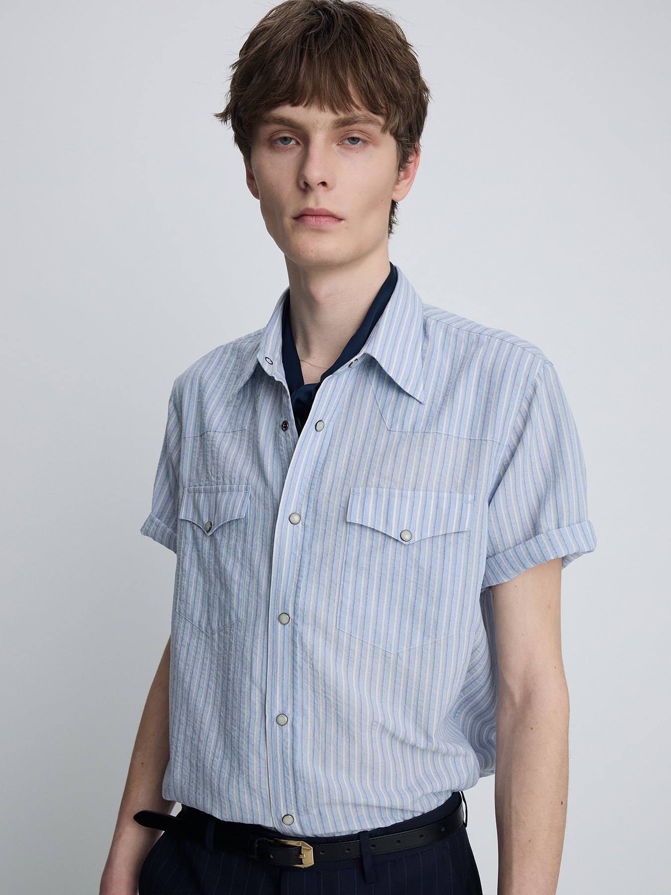 Tonywack - Striped Cotton Blend Western Shirt (Sky Blue) product image 7 | TRAB K-Fashion Australia