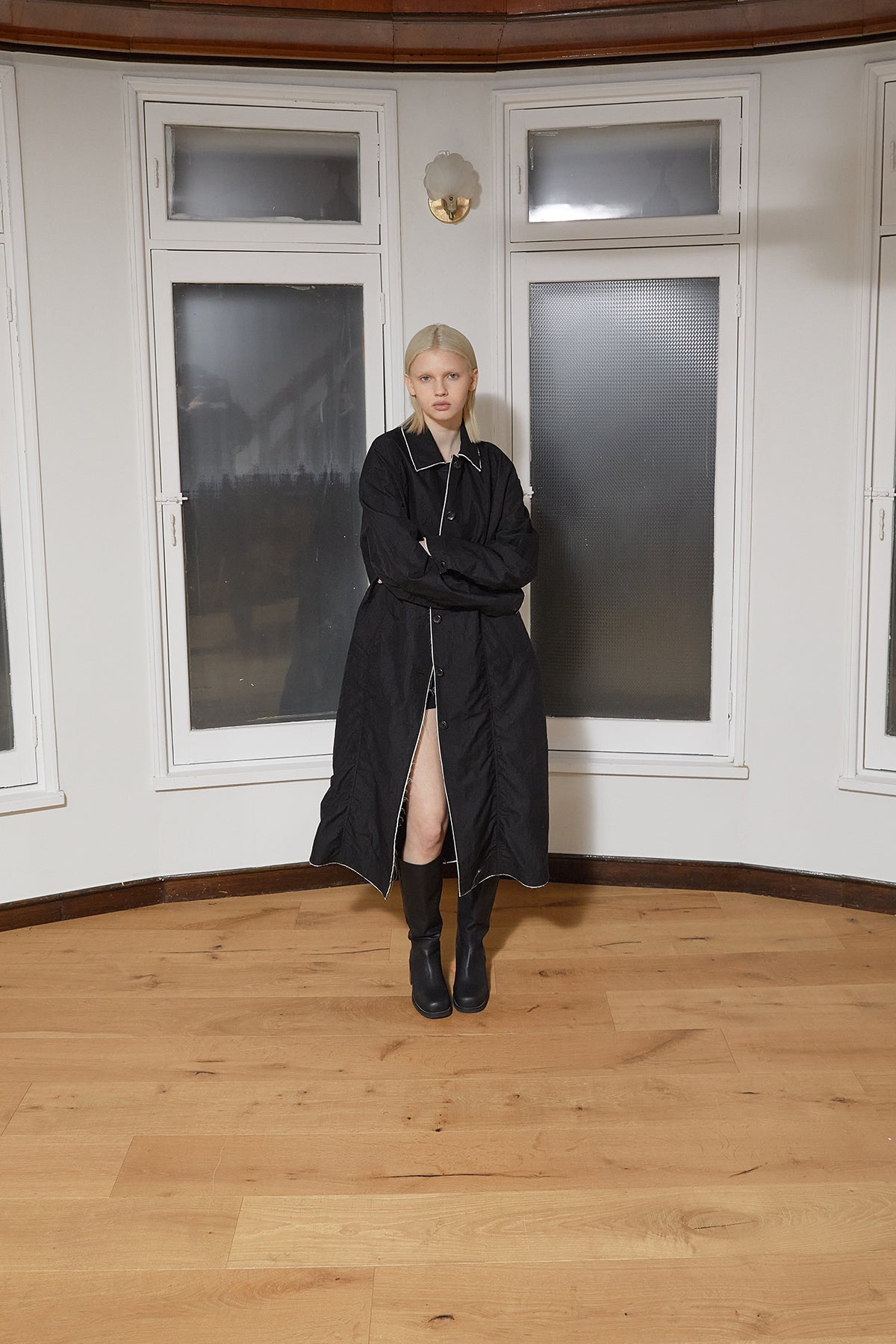 Matin Kim - Back Logo Point Nylon Long Coat (Black) product image 12 | TRAB K-Fashion Australia