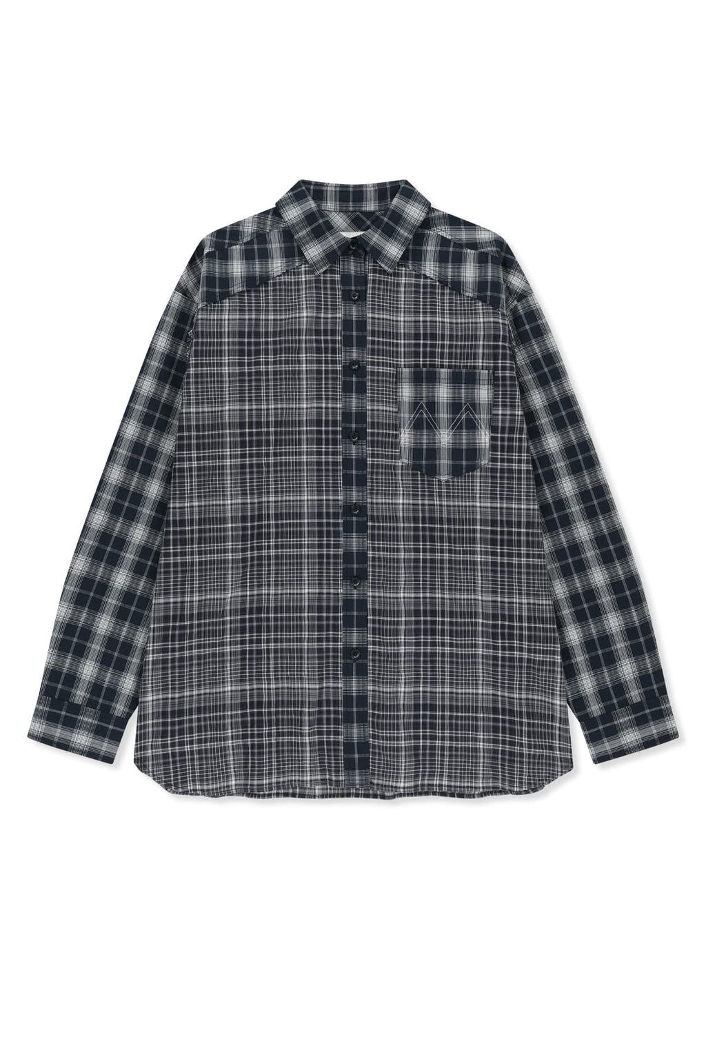 Matin Kim - Mixed Check Over Fit Shirt (Navy) product image 17 | TRAB K-Fashion Australia