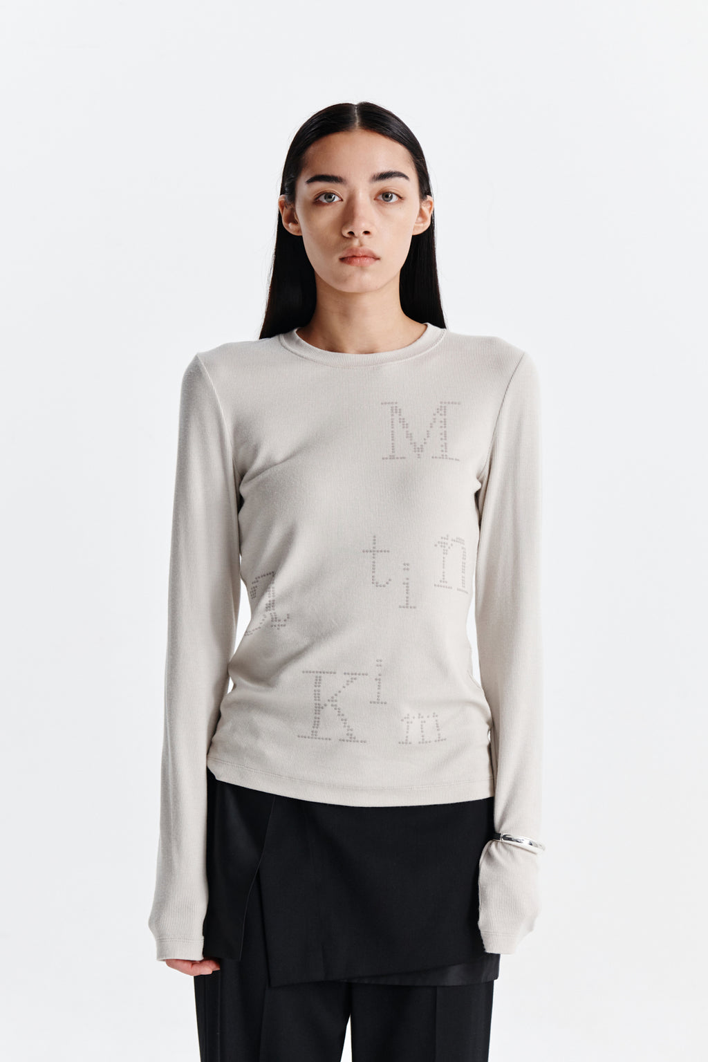 Matin Kim - Dot Graphic Logo Lettering Top (Light Beige) product image 5 | TRAB K-Fashion Australia