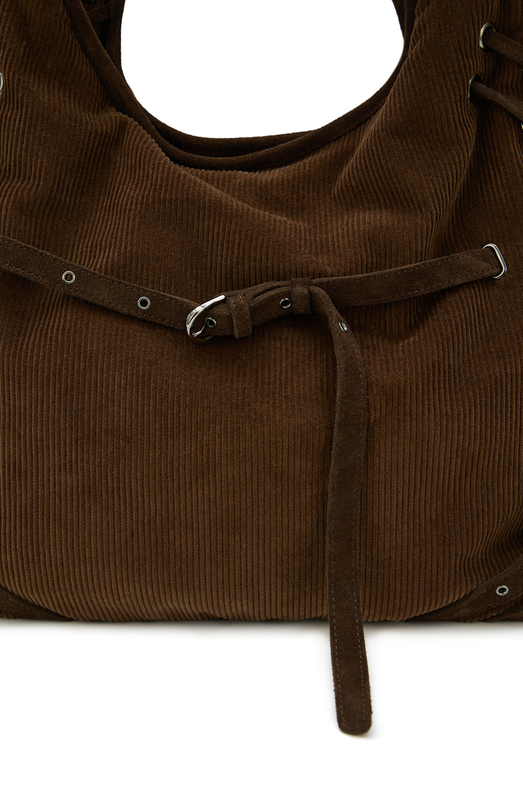 Deinet - Belt Detail Corduroy Big Shoulder Bag (Brown) product image 8 | TRAB K-Fashion Australia