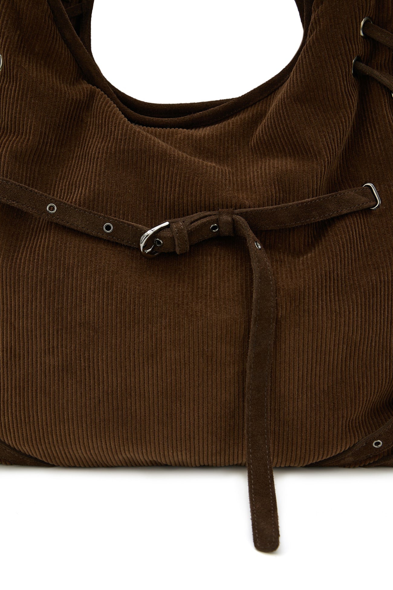 Deinet - Belt Detail Corduroy Big Shoulder Bag (Brown) product image 8 | TRAB K-Fashion Australia