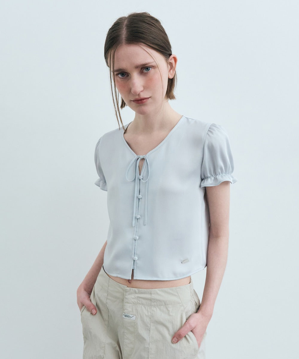 Marithe & Francois Girbaud - Half Sleeve Satin Blouse (Light Blue) product image 1 | TRAB K-Fashion Australia
