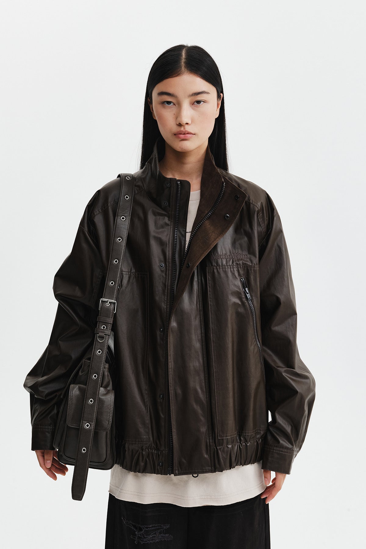 Matin Kim - Waxed High Neck Jumper (Brown) product image 7 | TRAB K-Fashion Australia