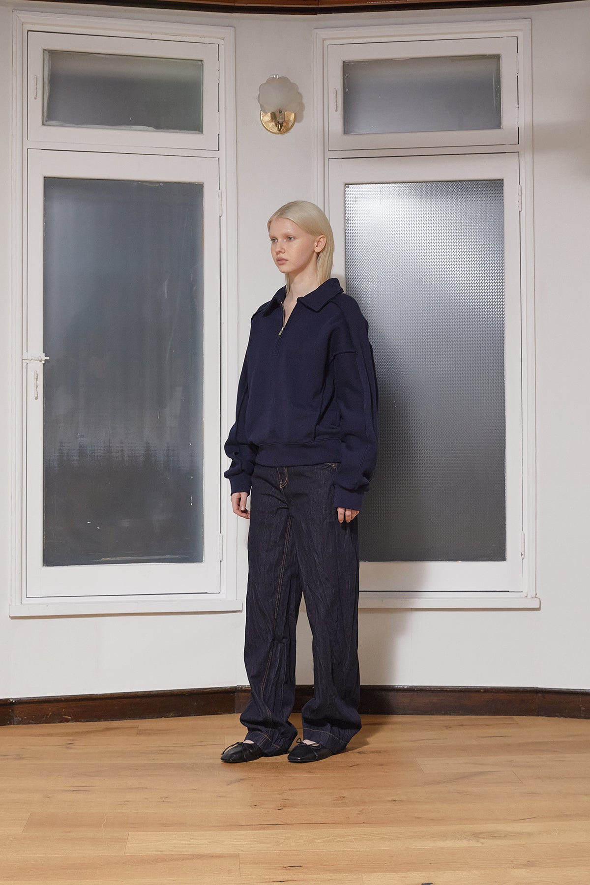 Matin Kim - Back Logo Half Zip Sweatshirt (Navy) product image 7 | TRAB K-Fashion Australia