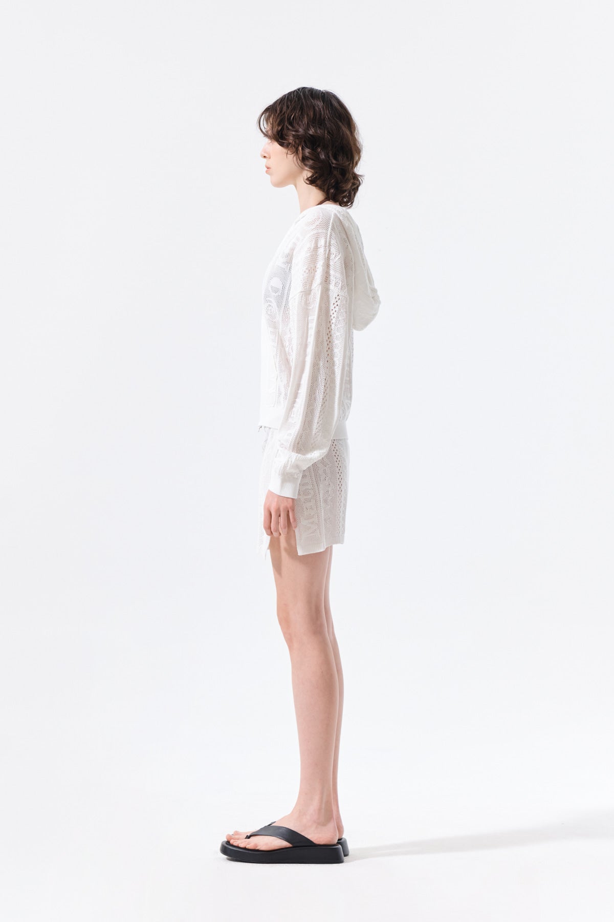 Matin Kim - Mesh Logo Knit Hoody Zip Up (White) product image 7 | TRAB K-Fashion Australia