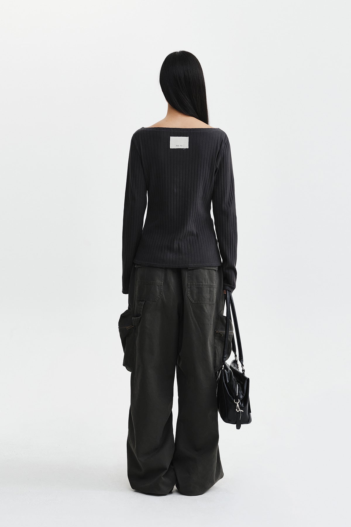 Matin Kim - Vintage Washed Ribbed Snap Top (Black) product image 8 | TRAB K-Fashion Australia
