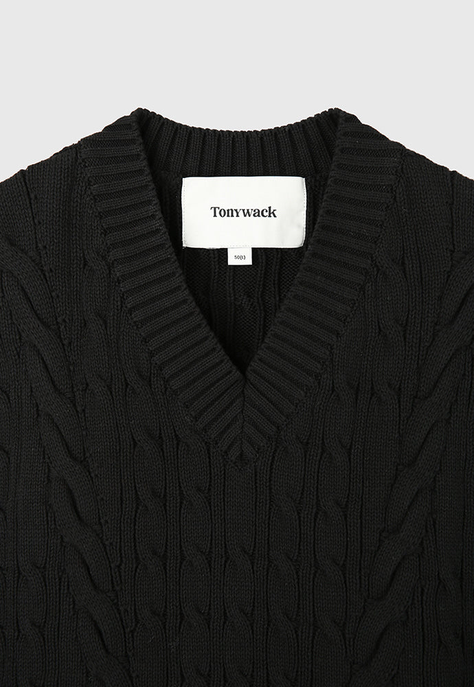 Tonywack - Cotton Twist V-Cable Knit Vest (Black) product image 9 | TRAB K-Fashion Australia