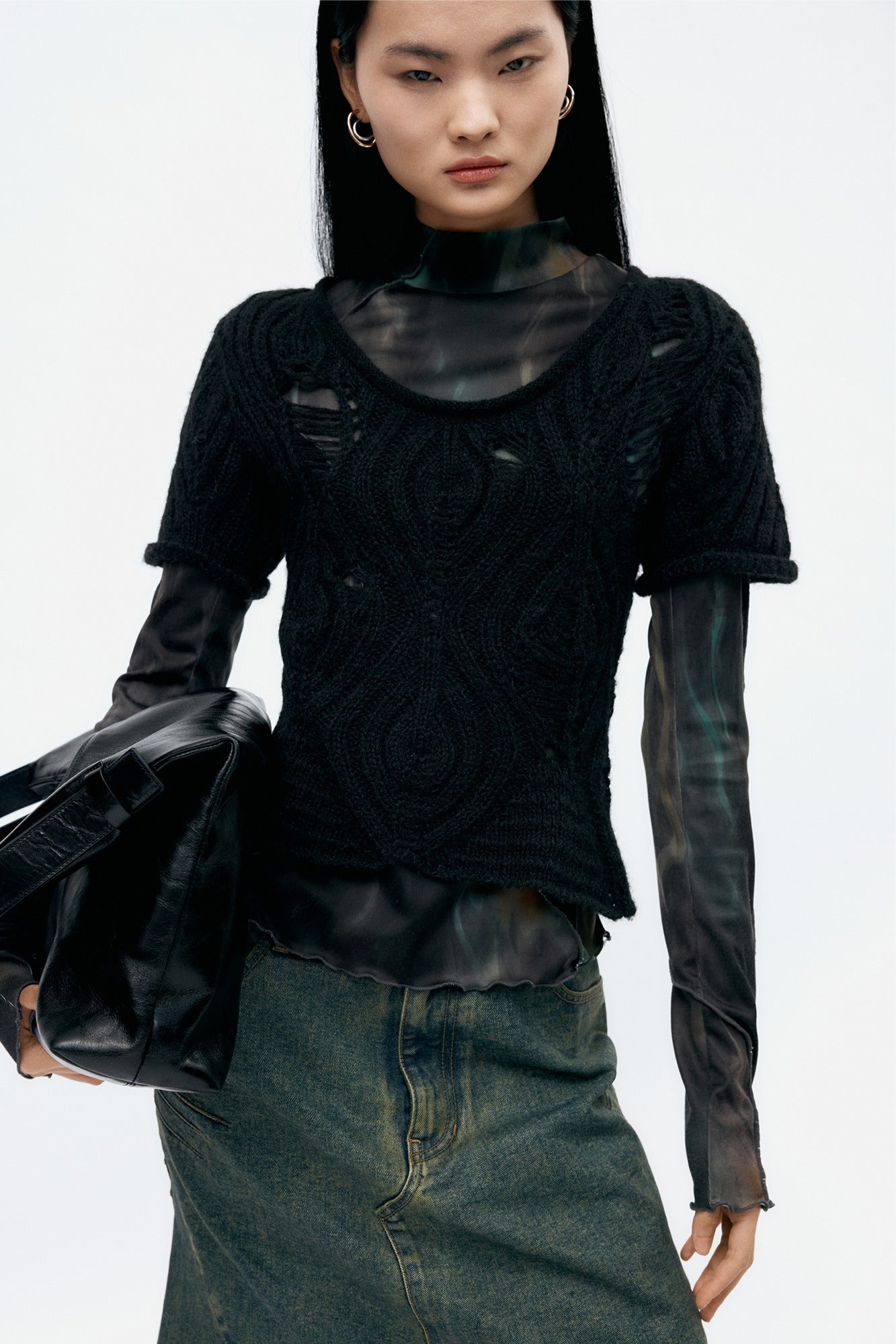 Andersson Bell - Cap Sleeve Sweater Layered Top (Black) product image 1 | TRAB K-Fashion Australia
