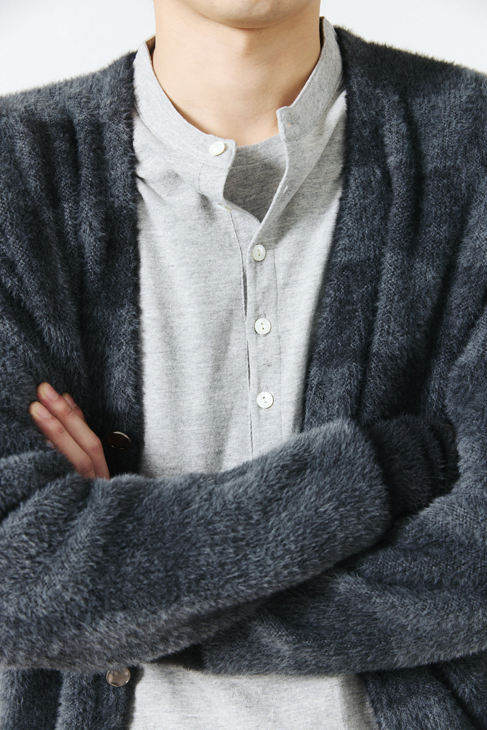 Hatchingroom - Hairy Cardigan Checkerboard (Charcoal/Grey) product image 14 | TRAB K-Fashion Australia