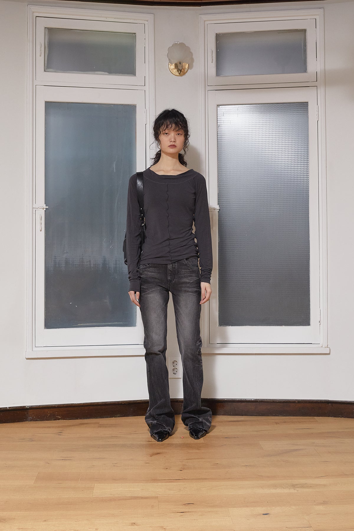 Matin Kim - Wide Neck Raglan Long Sleeve (Charcoal) product image 6 | TRAB K-Fashion Australia