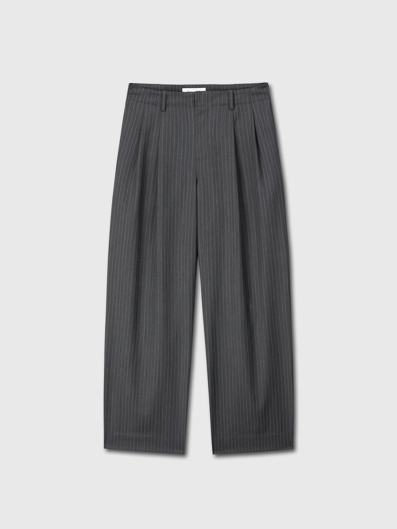 Tonywack - Striped Wool Double-Pleats Wide Trousers (Grey Pinstripe) product image 6 | TRAB K-Fashion Australia
