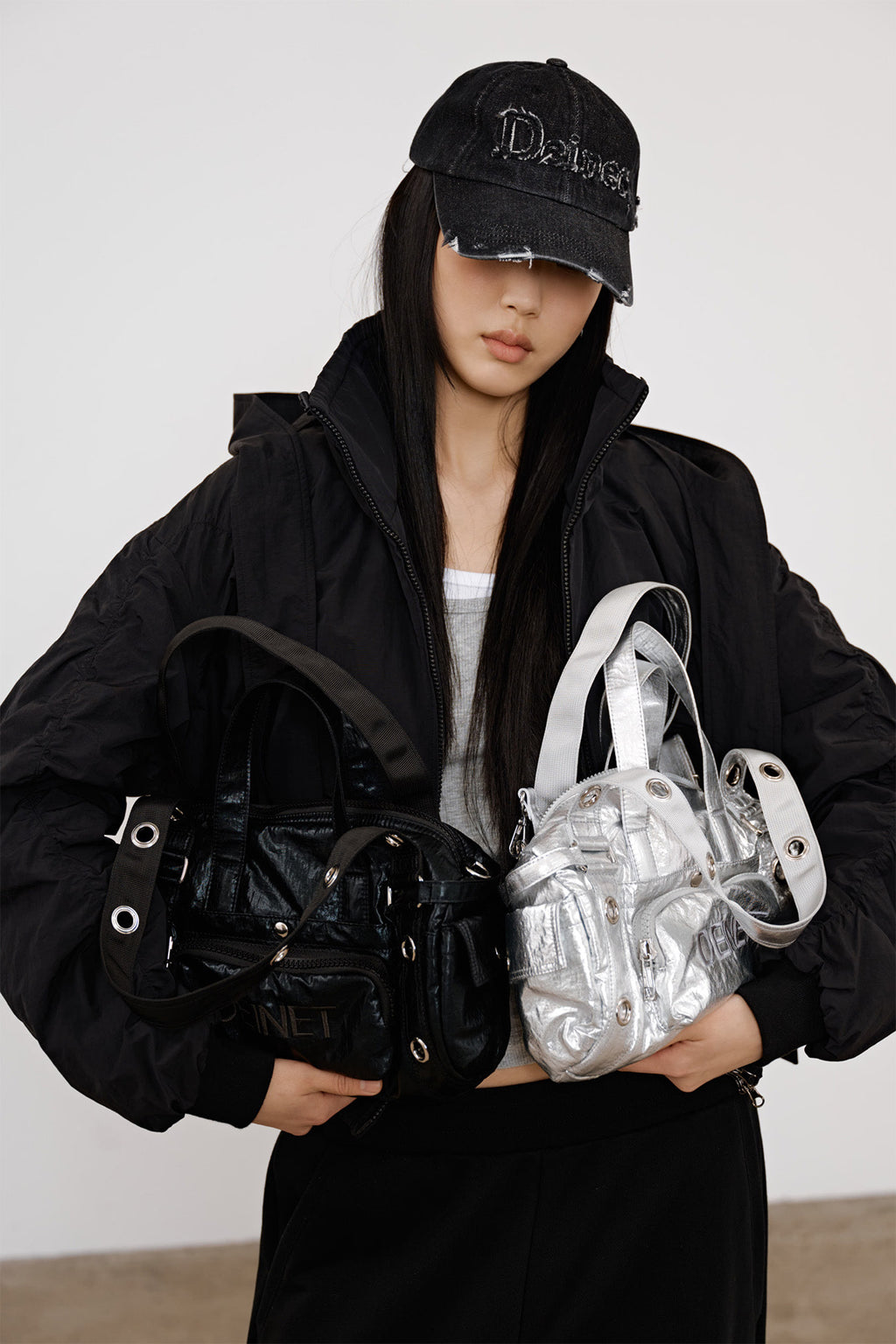 Deinet - Eyelet Glossy Mini Duffle Bag (Black) product image 1 | TRAB K-Fashion Australia