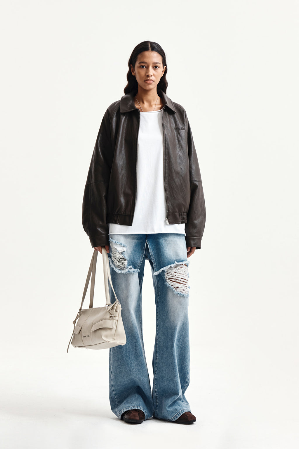 Matin Kim - Front Layered Distressed Denim Pants (Blue) product image 9 | TRAB K-Fashion Australia