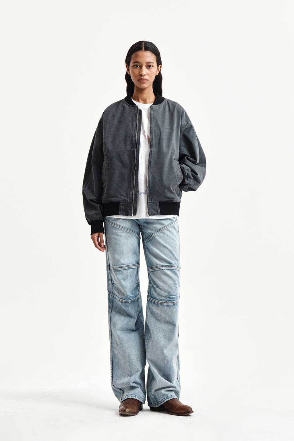Matin Kim - Vintage Washed Back Logo Jumper (Charcoal) product image 9 | TRAB K-Fashion Australia