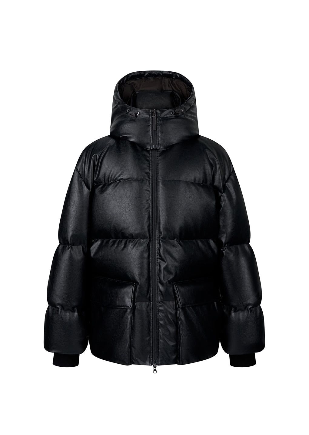 Amomento - [Pre-Order] synthetic leather mid puffer (Black) product image 1 | TRAB K-Fashion Australia