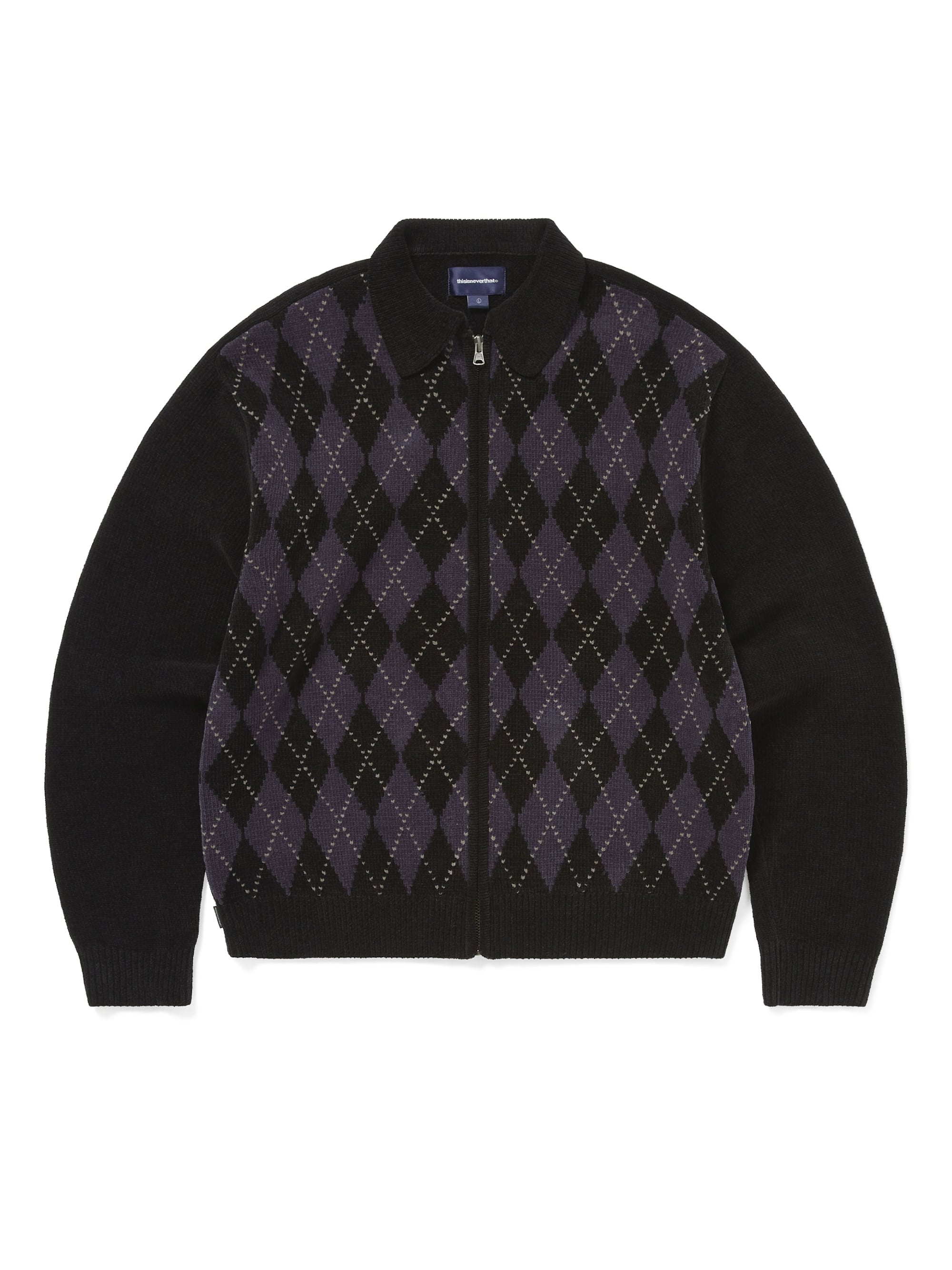 thisisneverthat - Argyle Zip Knit Cardigan (Black) product image 1 | TRAB K-Fashion Australia