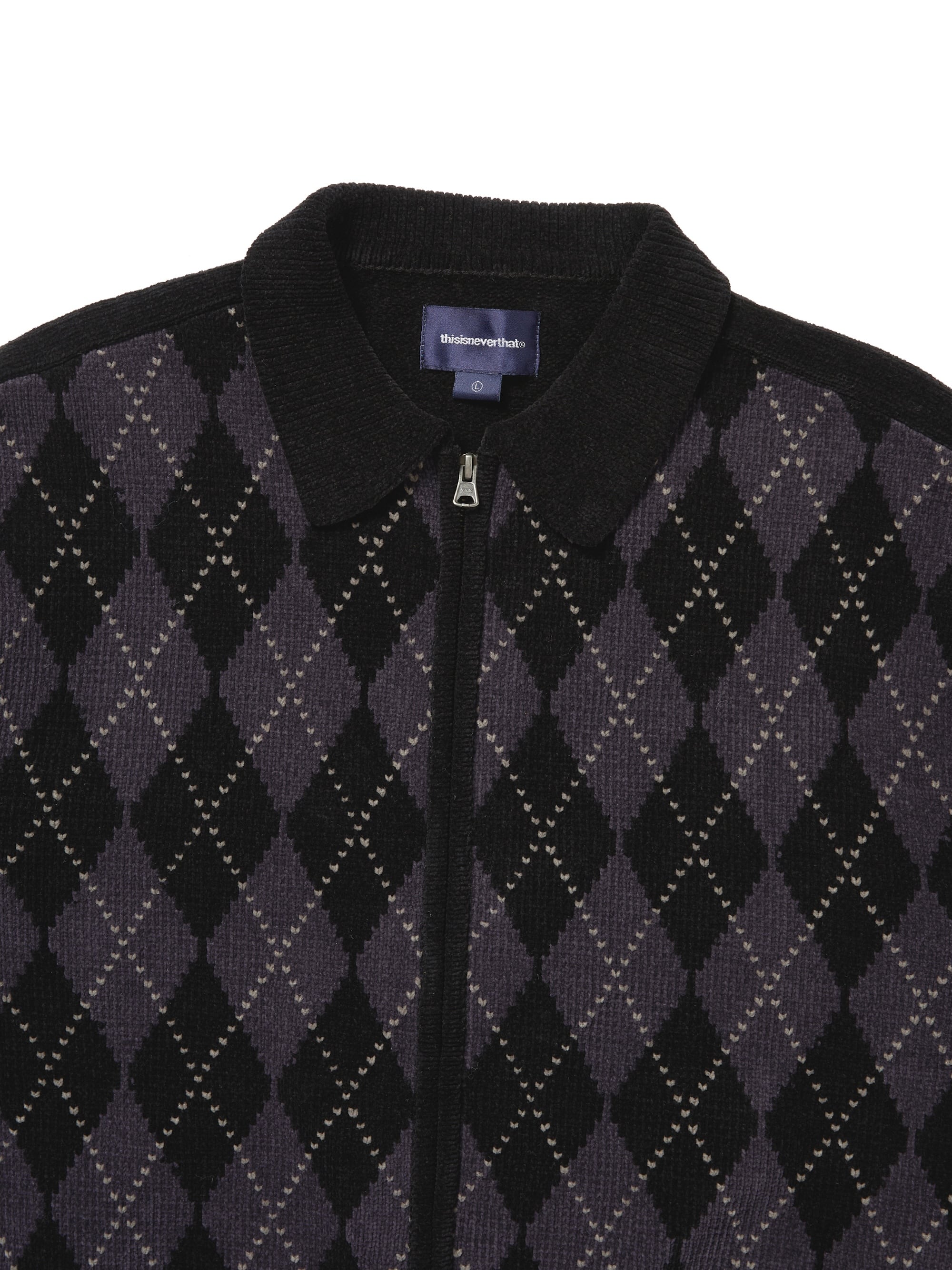 thisisneverthat - Argyle Zip Knit Cardigan (Black) product image 2 | TRAB K-Fashion Australia