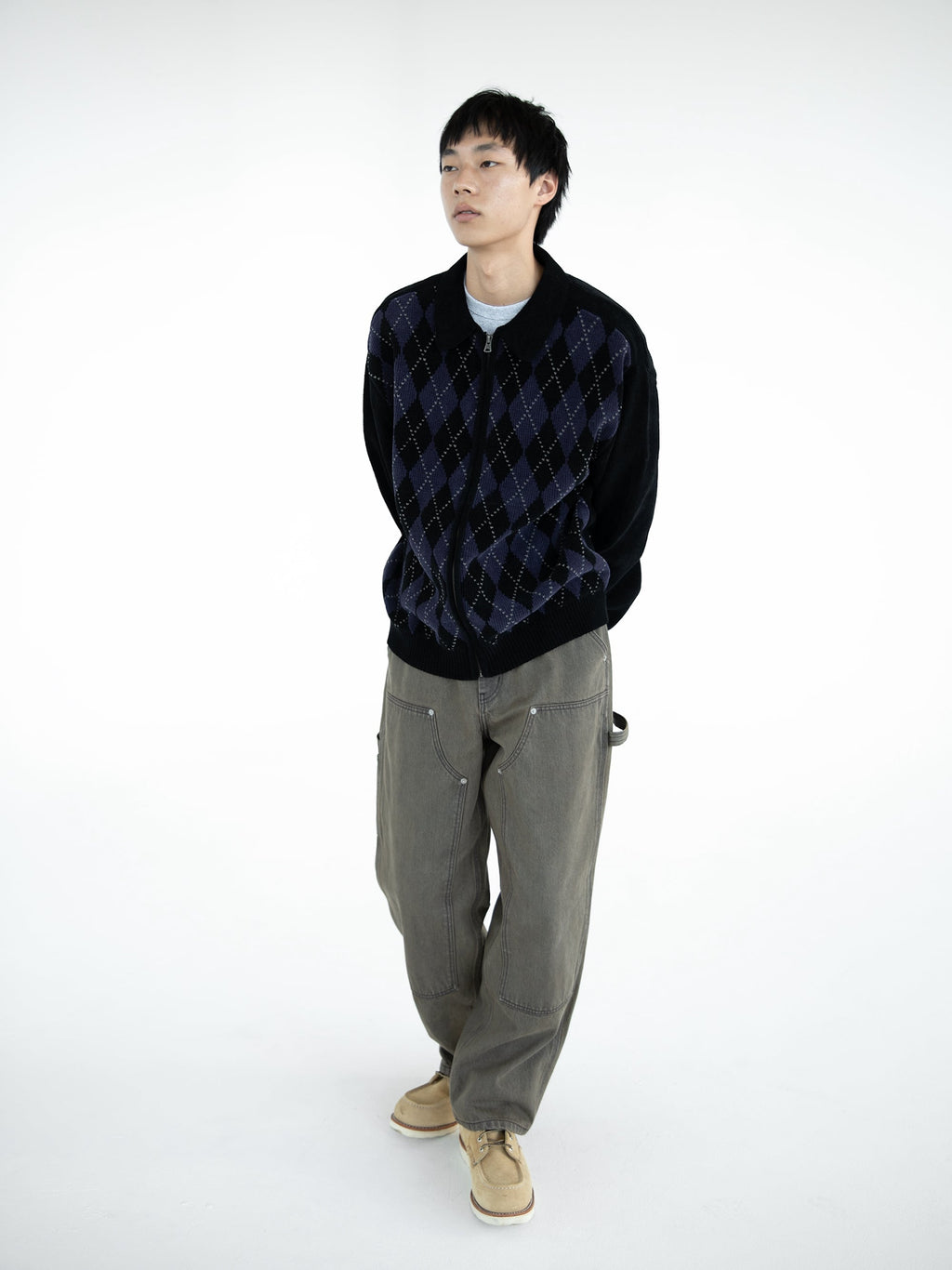 thisisneverthat - Argyle Zip Knit Cardigan (Black) product image 4 | TRAB K-Fashion Australia