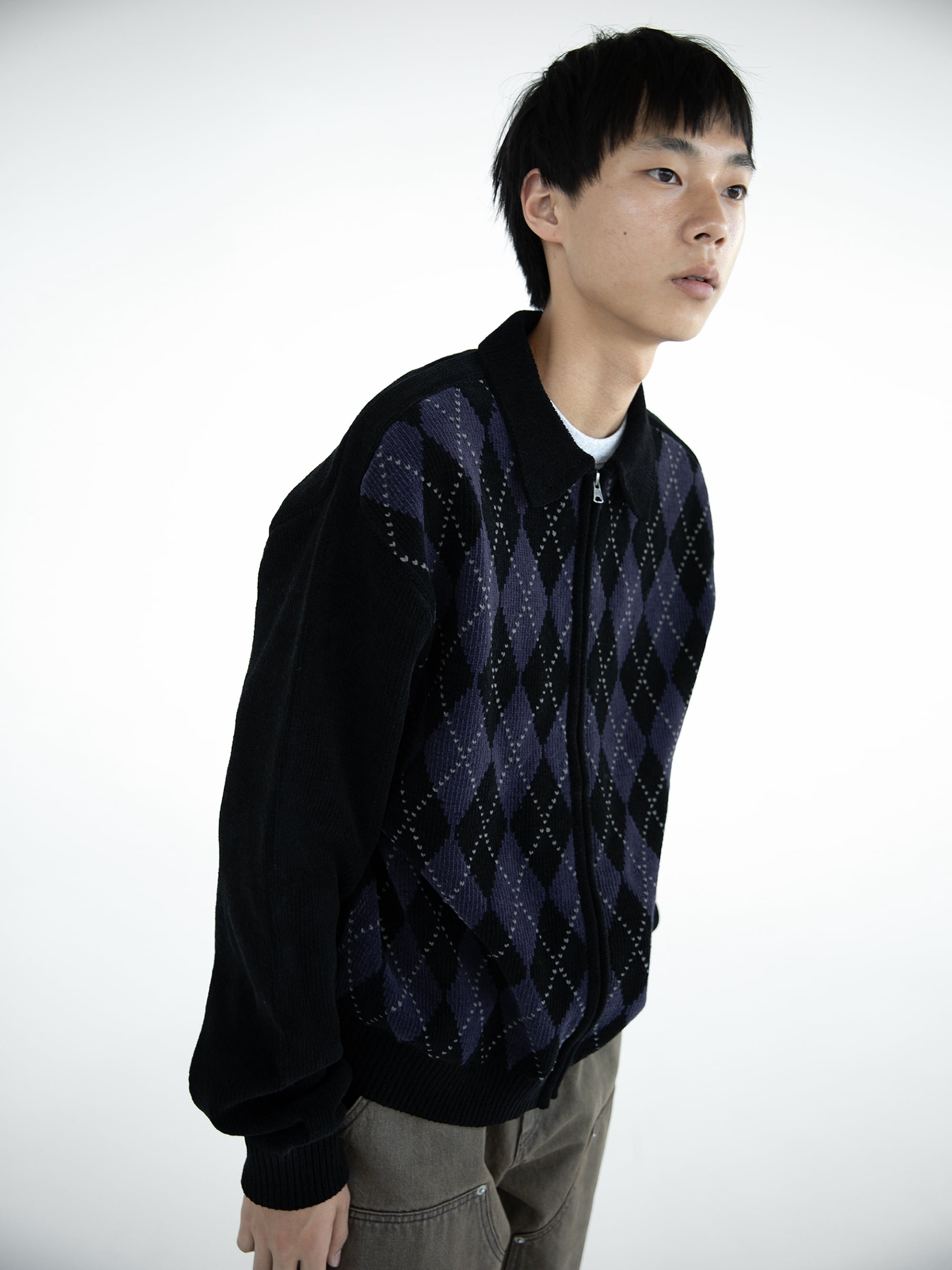thisisneverthat - Argyle Zip Knit Cardigan (Black) product image 5 | TRAB K-Fashion Australia