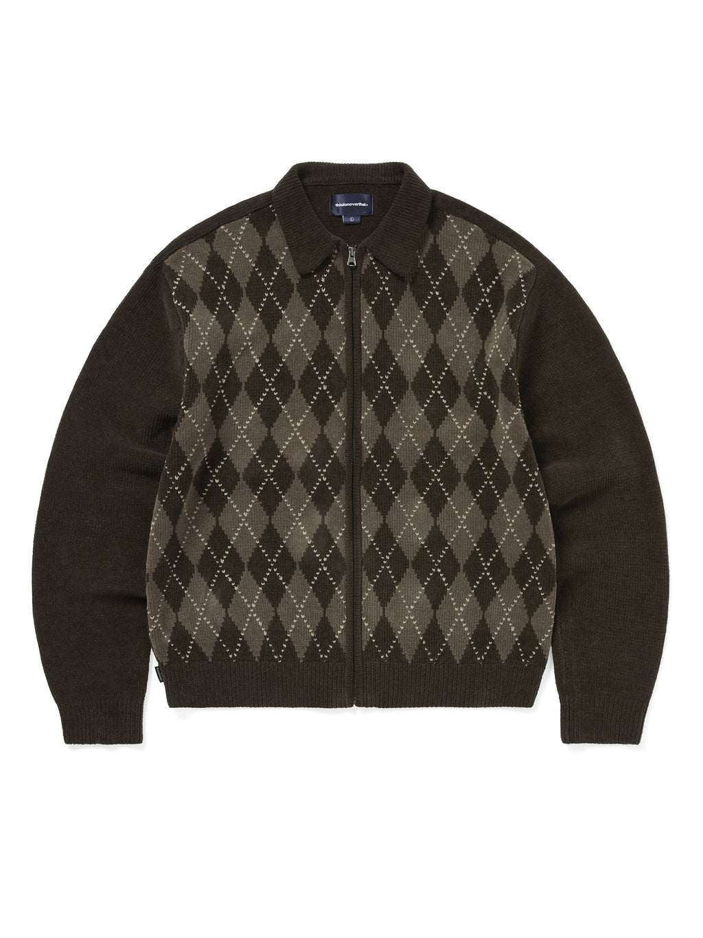 thisisneverthat - Argyle Zip Knit Cardigan (Brown) product image 1 | TRAB K-Fashion Australia