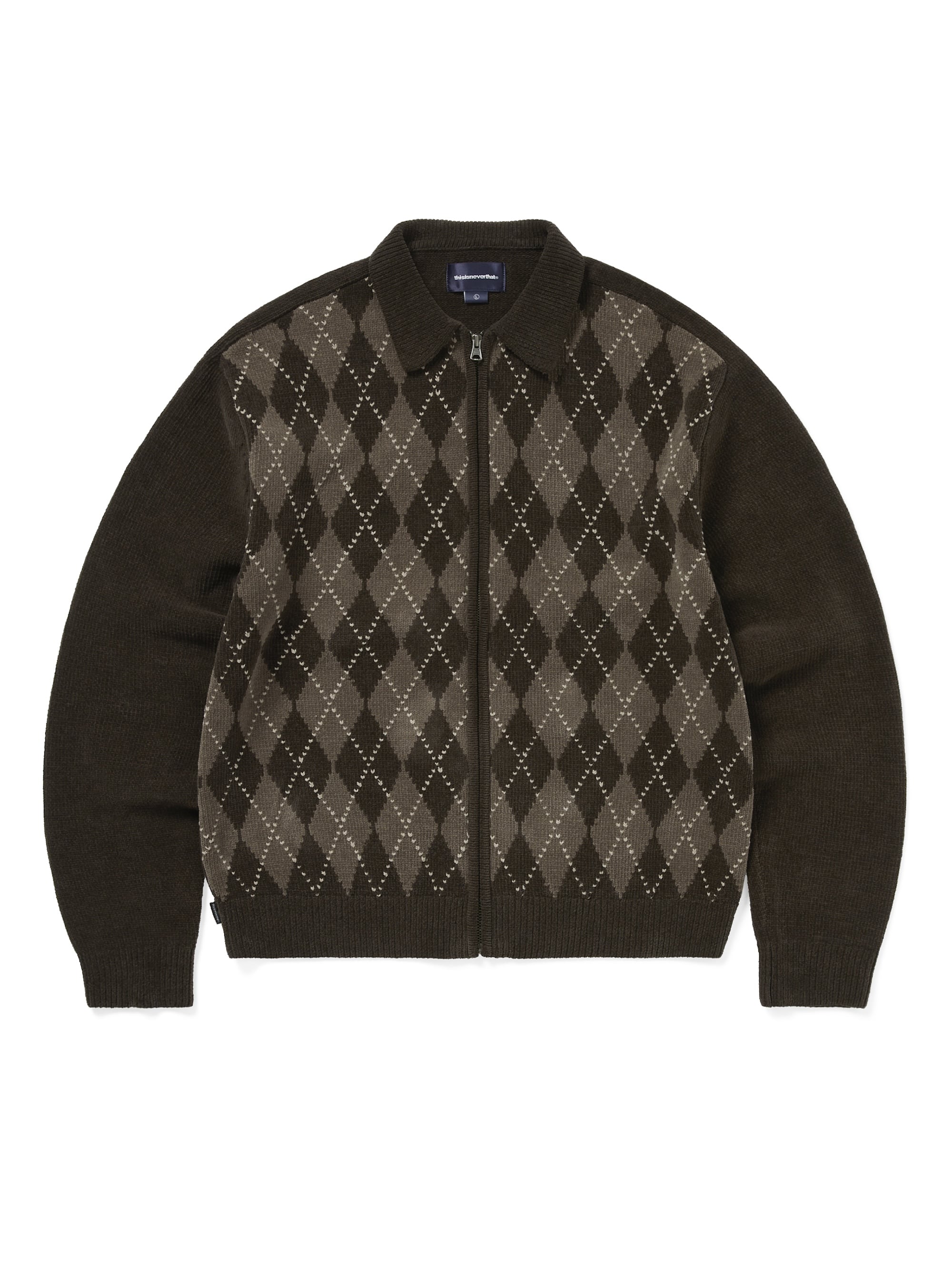 thisisneverthat - Argyle Zip Knit Cardigan (Brown) product image 1 | TRAB K-Fashion Australia