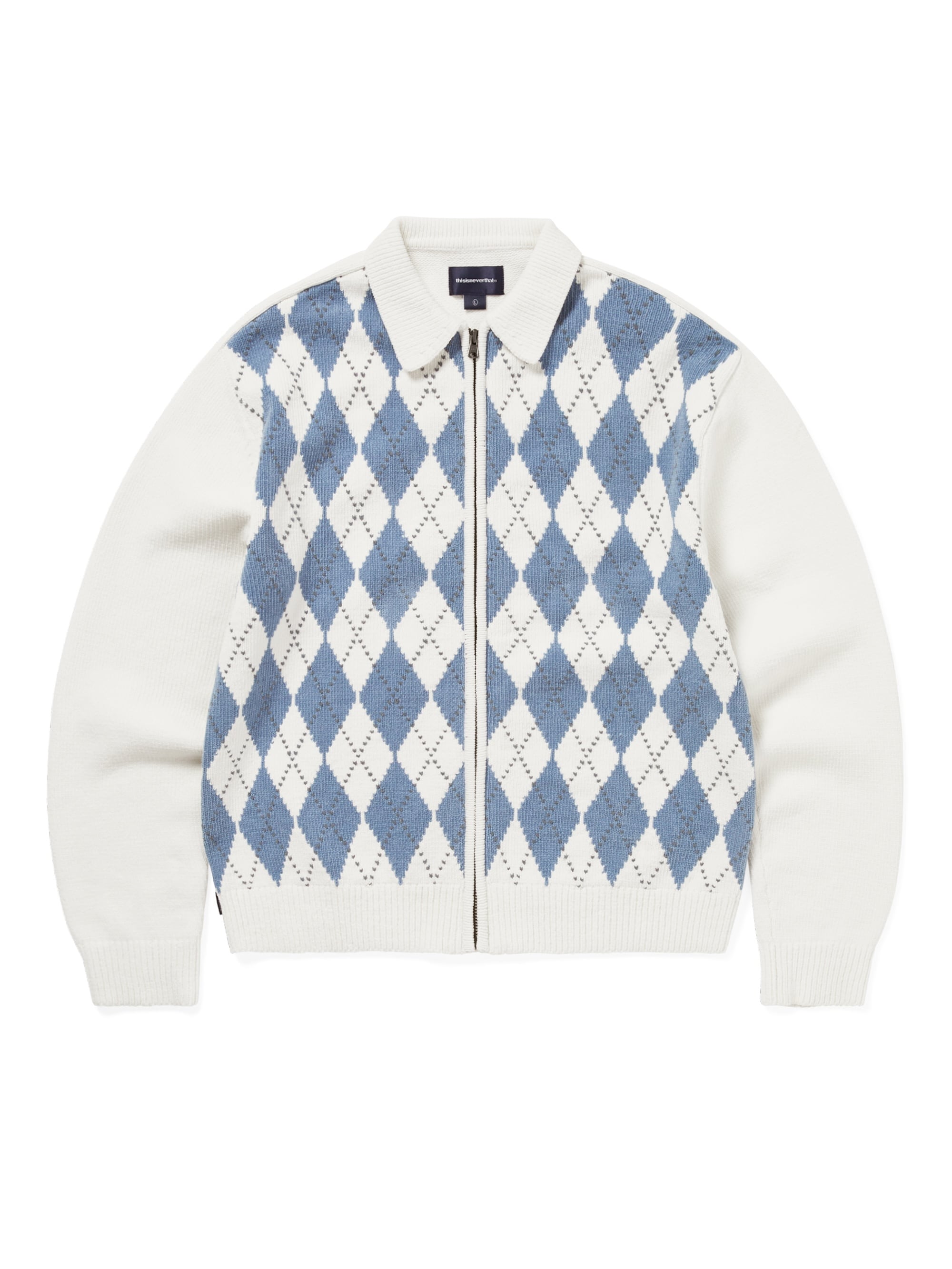 thisisneverthat - Argyle Zip Knit Cardigan (White) product image 1 | TRAB K-Fashion Australia