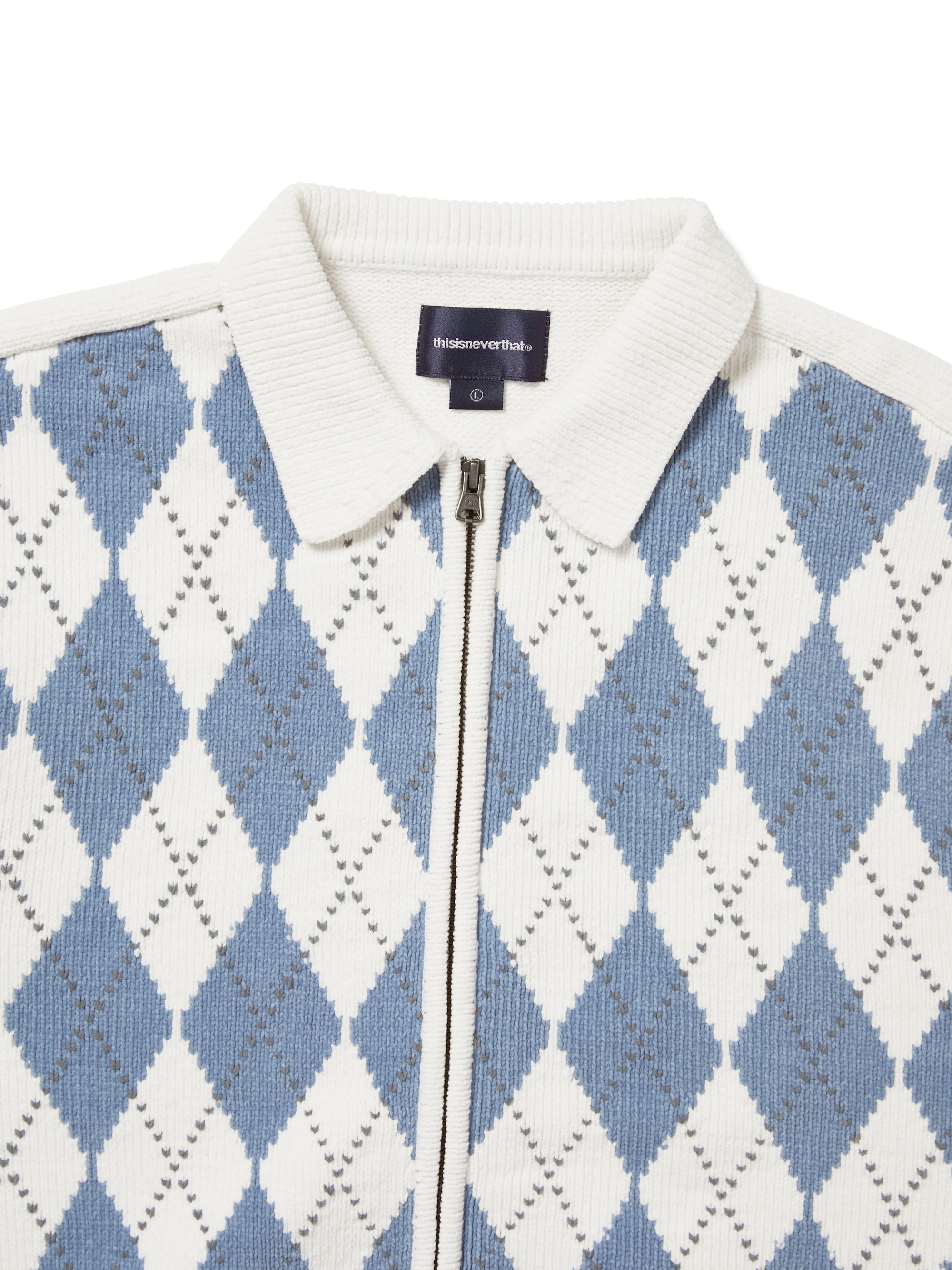 thisisneverthat - Argyle Zip Knit Cardigan (White) product image 2 | TRAB K-Fashion Australia