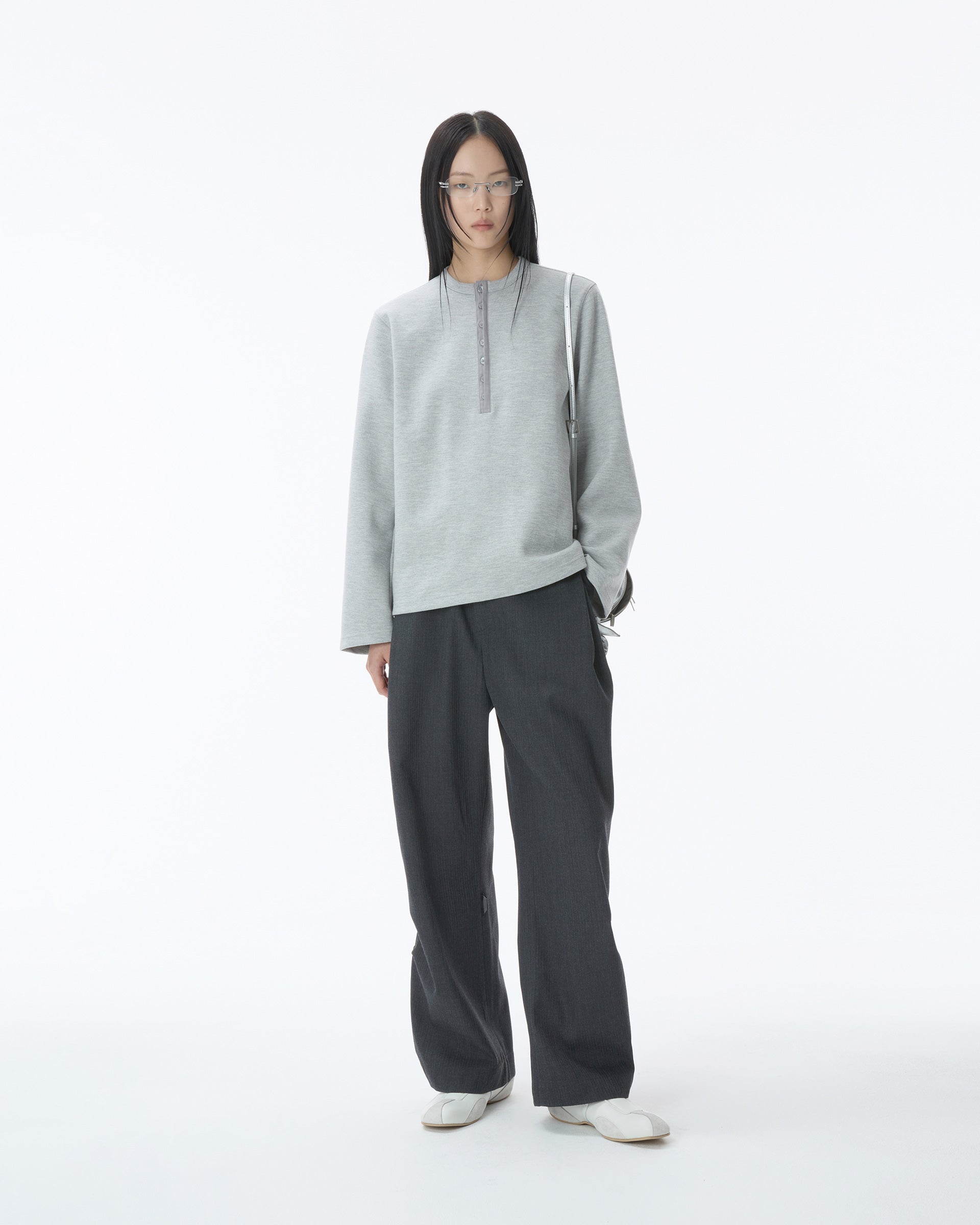 Ader Error - Henley Neck  LS T-shirt Product. 22 (Grey) product image 1 | TRAB K-Fashion Australia