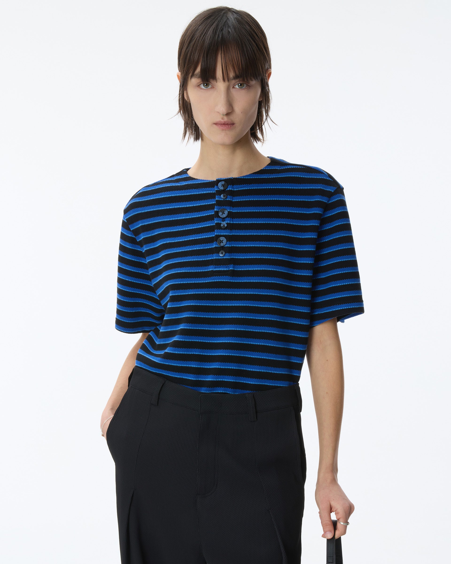 Ader Error - Henley Neck  T-shirt Product. 23 (Noir) product image 5 | TRAB K-Fashion Australia