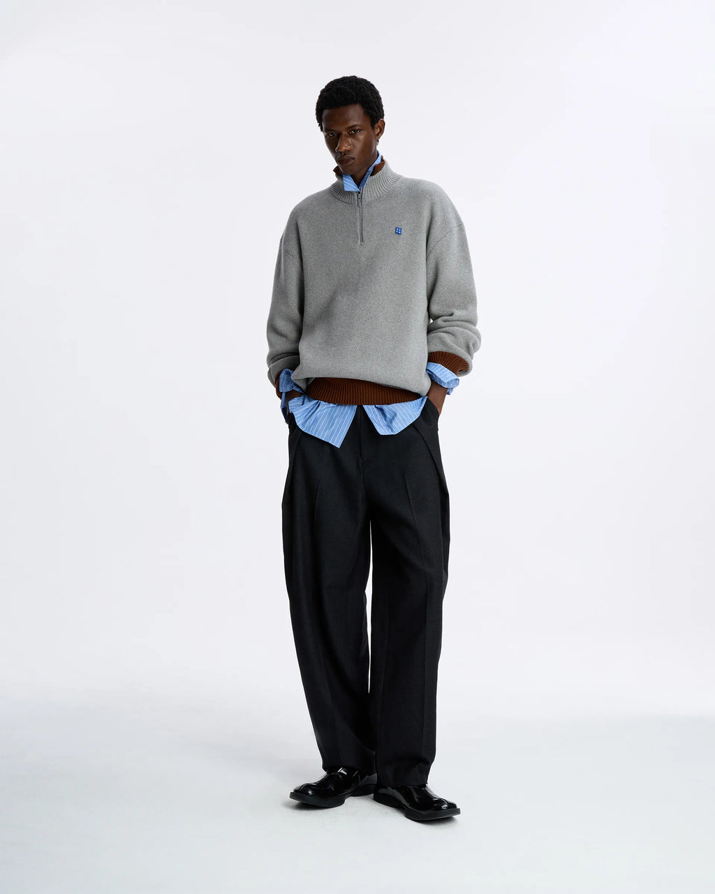 Ader Error - Sig; BL Tag Half Zip-Up Knit 01 (Grey) product image 1 | TRAB K-Fashion Australia
