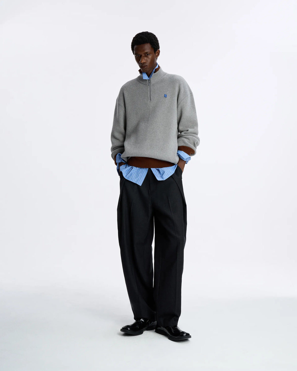 Ader Error - Sig; BL Tag Half Zip-Up Knit 01 (Grey) product image 1 | TRAB K-Fashion Australia