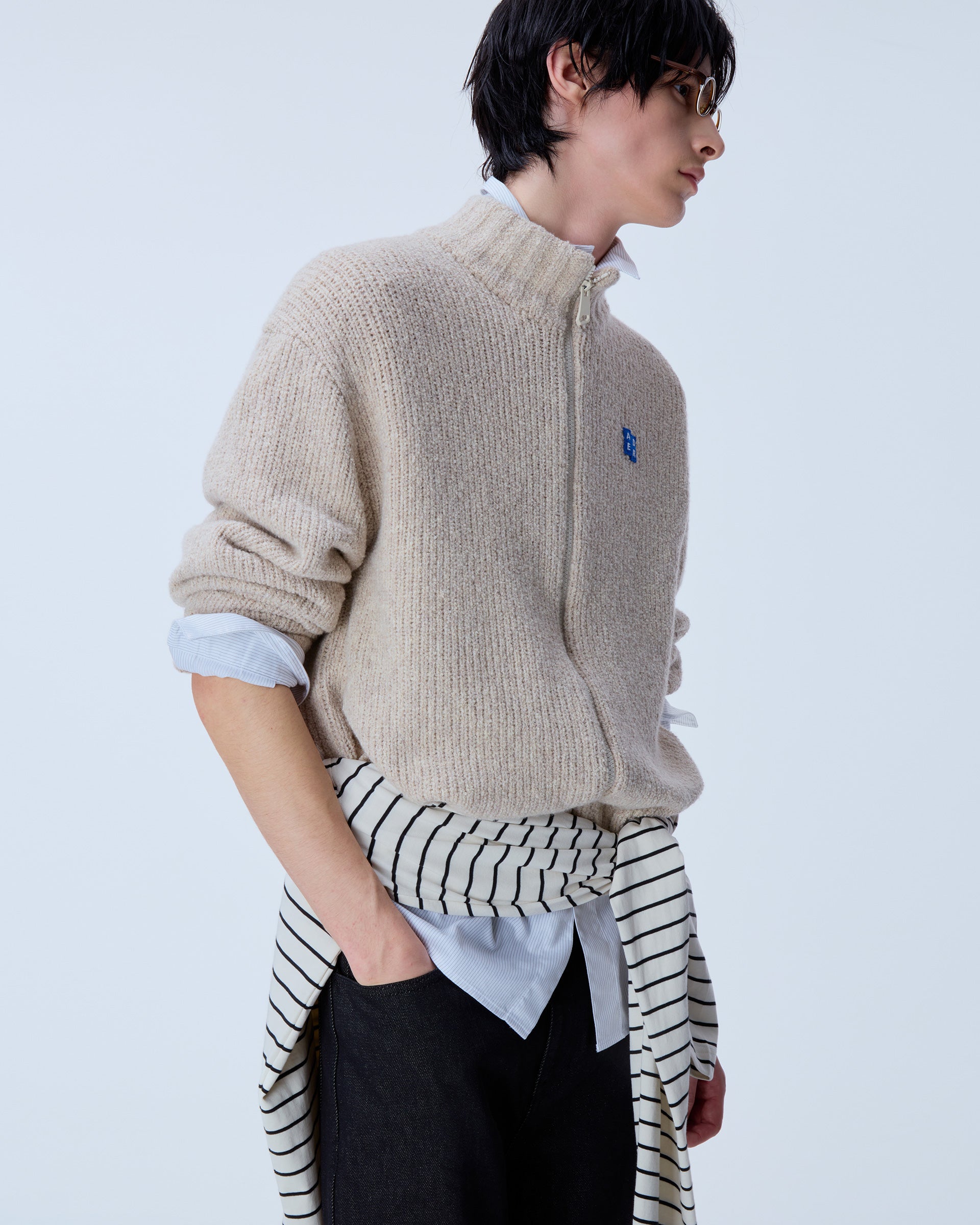 Ader Error - Sig; BL Tag knit zip-up 01 (Oatmeal) product image 12 | TRAB K-Fashion Australia