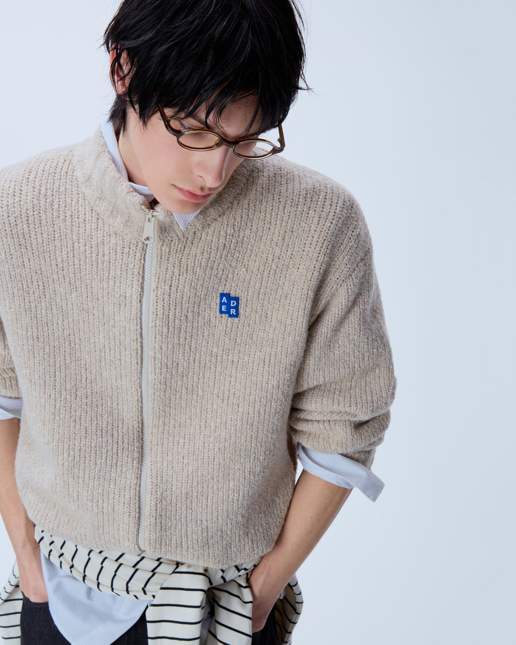 Ader Error - Sig; BL Tag knit zip-up 01 (Oatmeal) product image 13 | TRAB K-Fashion Australia