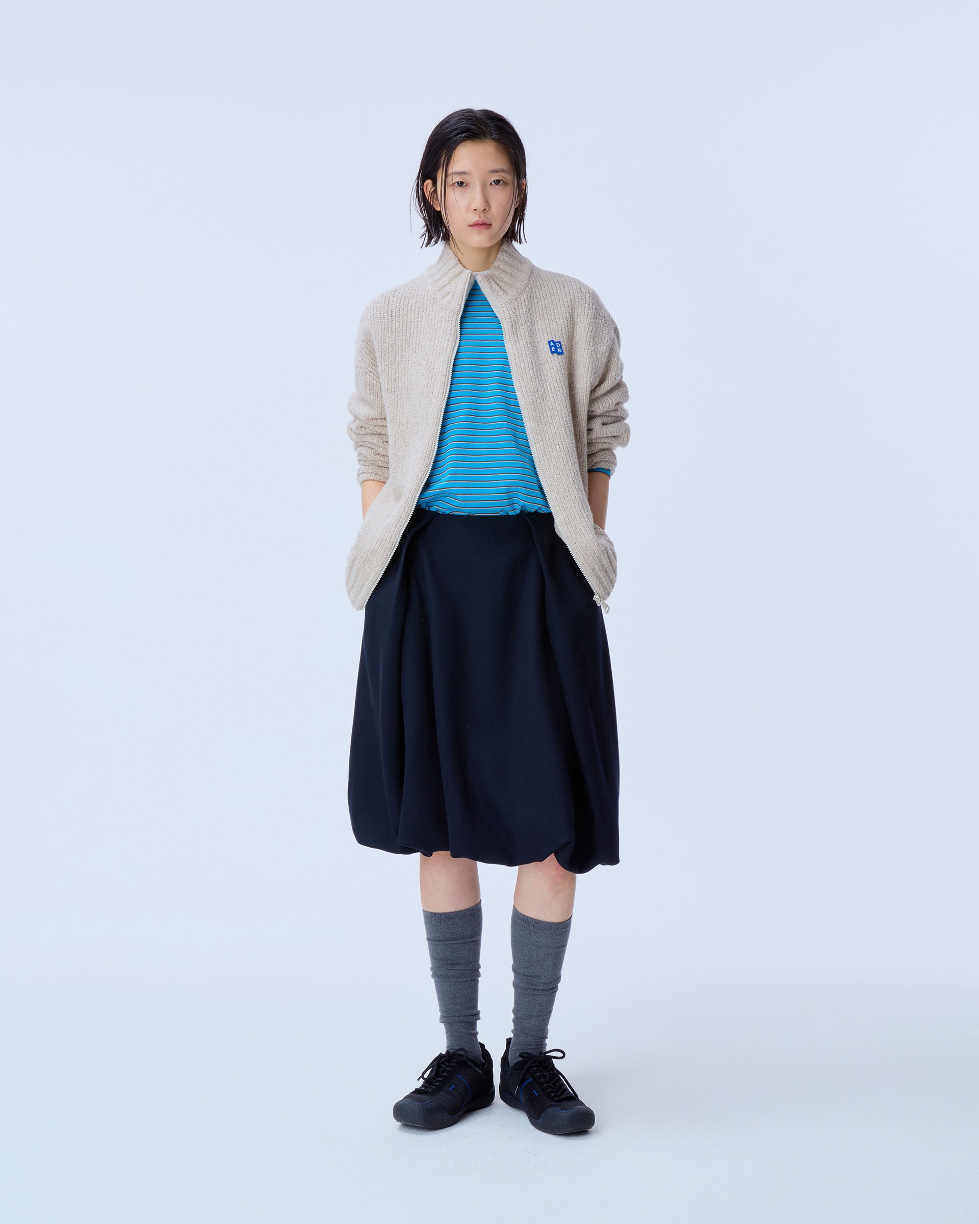 Ader Error - Sig; BL Tag knit zip-up 01 (Oatmeal) product image 1 | TRAB K-Fashion Australia