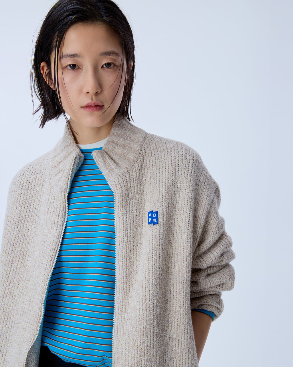 Ader Error - Sig; BL Tag knit zip-up 01 (Oatmeal) product image 4 | TRAB K-Fashion Australia