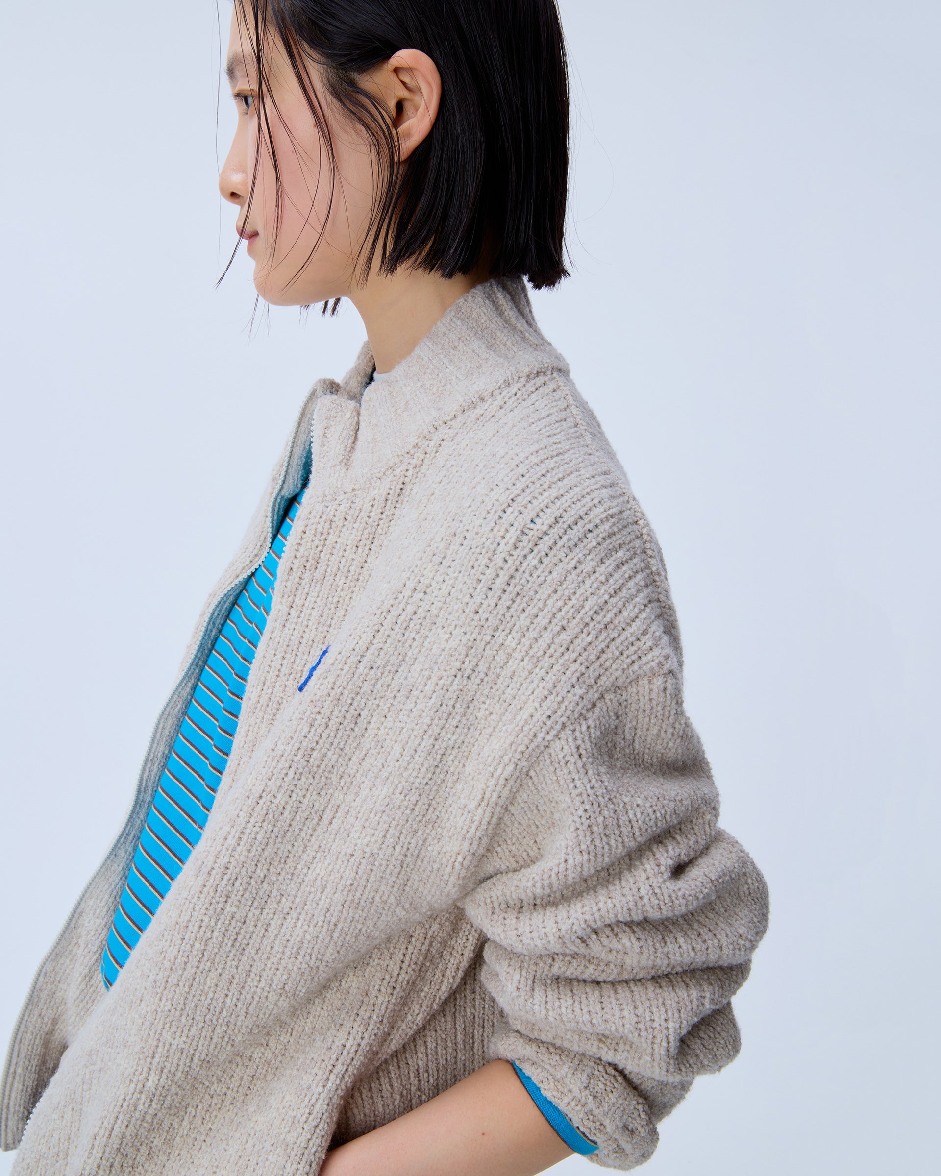 Ader Error - Sig; BL Tag knit zip-up 01 (Oatmeal) product image 5 | TRAB K-Fashion Australia