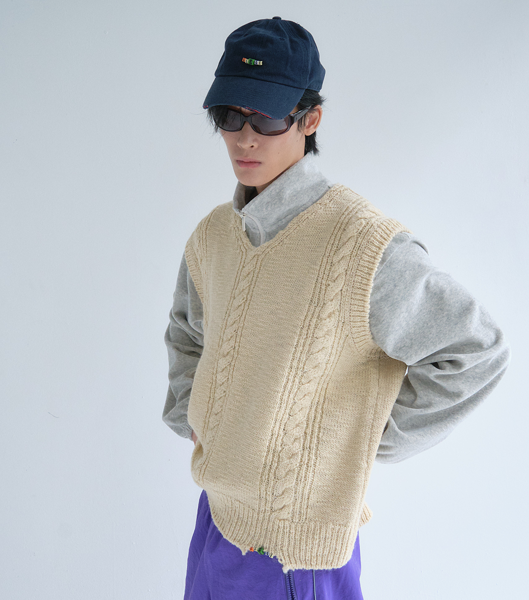 Llege - Cube Detail Cable Knit Vest (Beige) product image 6 | TRAB K-Fashion Australia