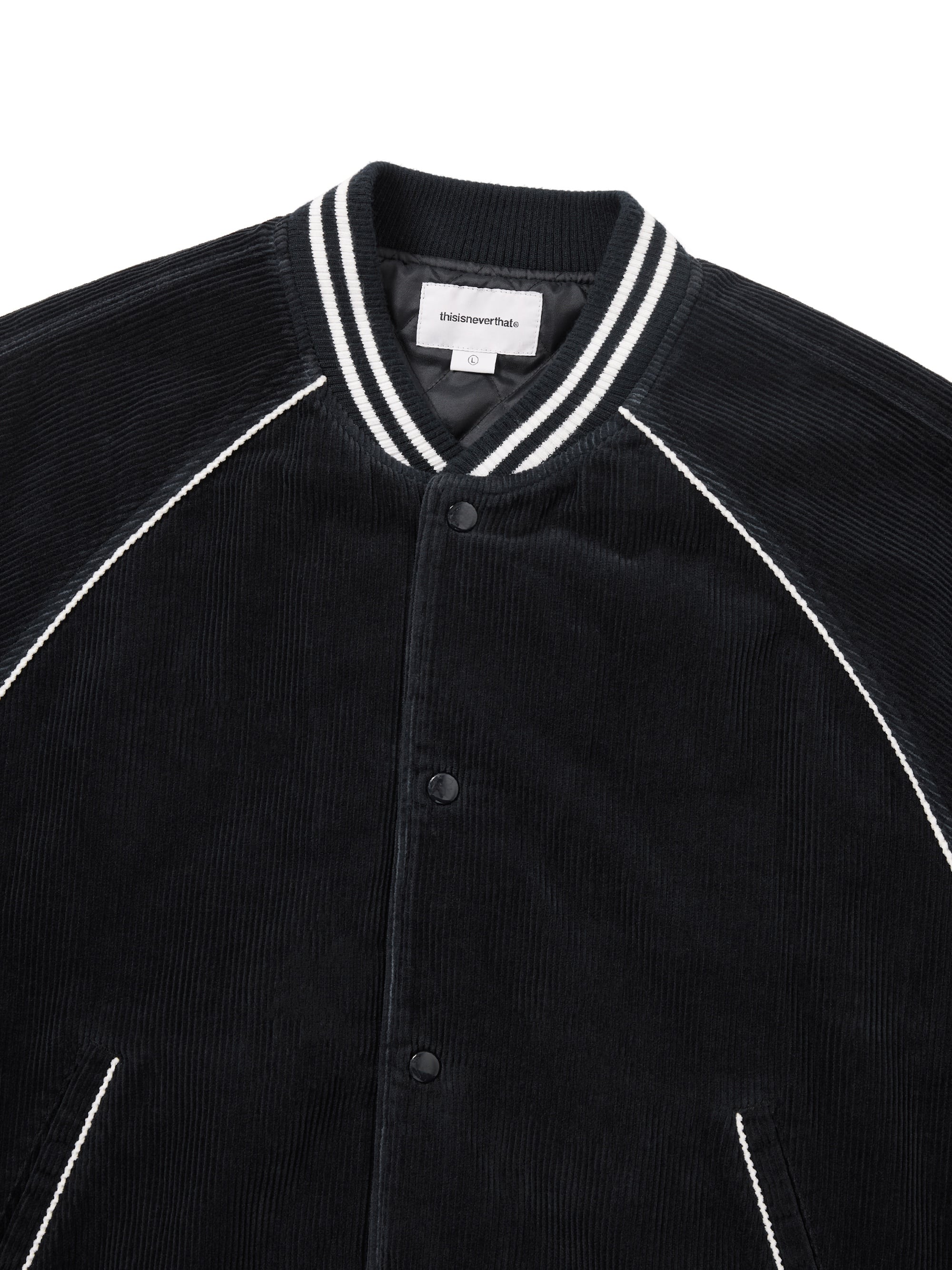 thisisneverthat - Corduroy Varsity Jacket (black) product image 2 | TRAB K-Fashion Australia