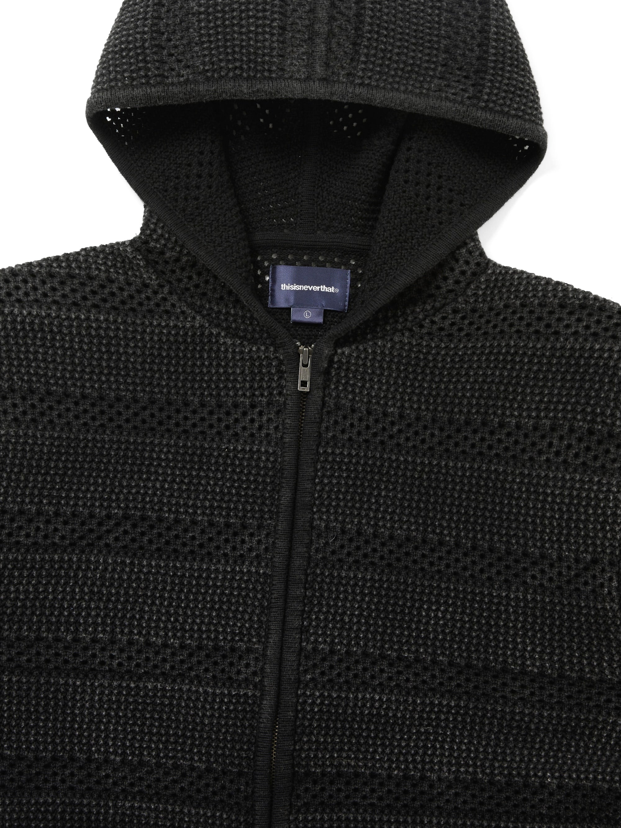 thisisneverthat - Crochet Knit Zip Hoodie Olive (Black) product image 2 | TRAB K-Fashion Australia