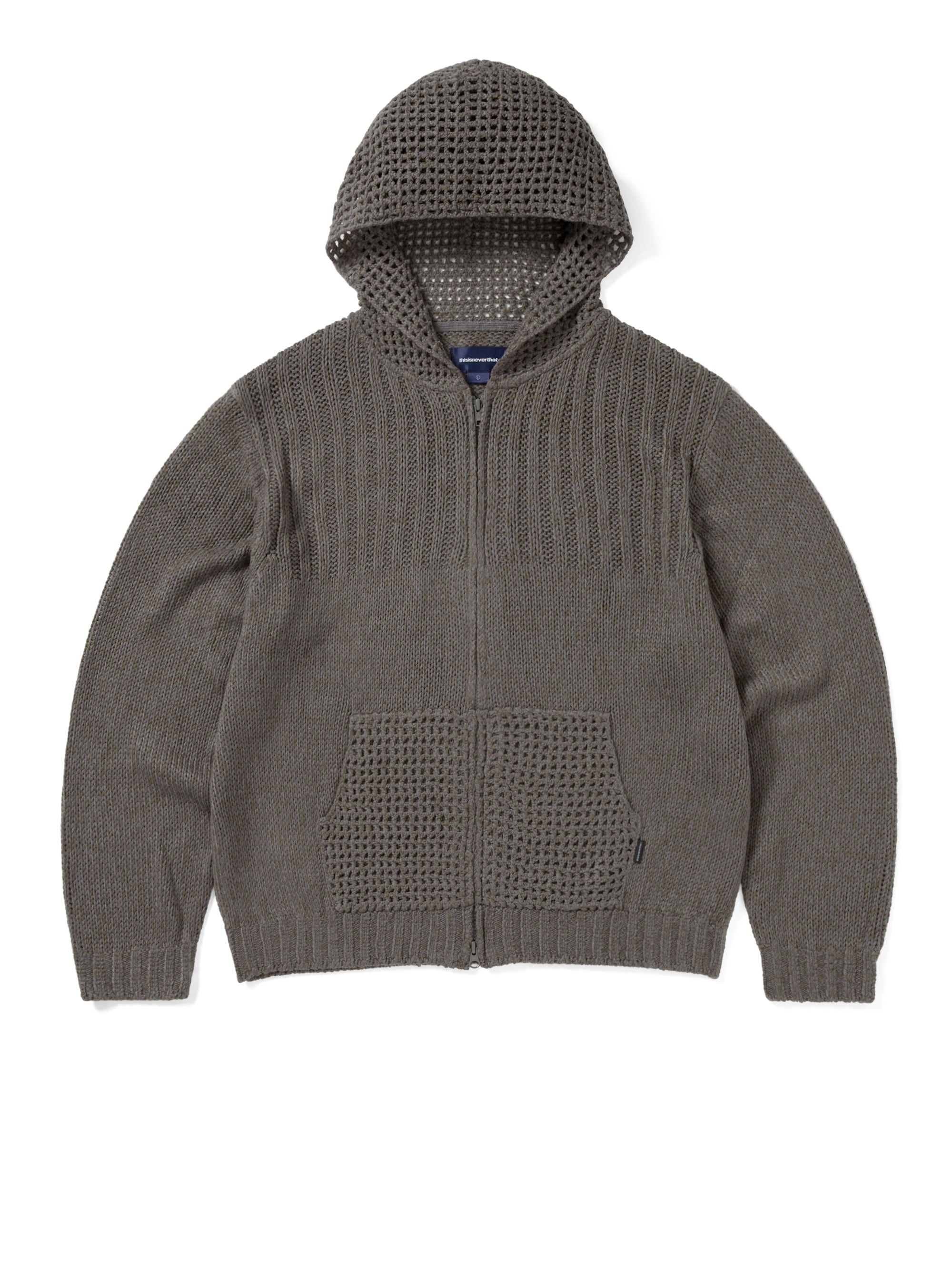 thisisneverthat - Crochet Knit Zip Up Hoodie Light (Grey) product image 1 | TRAB K-Fashion Australia